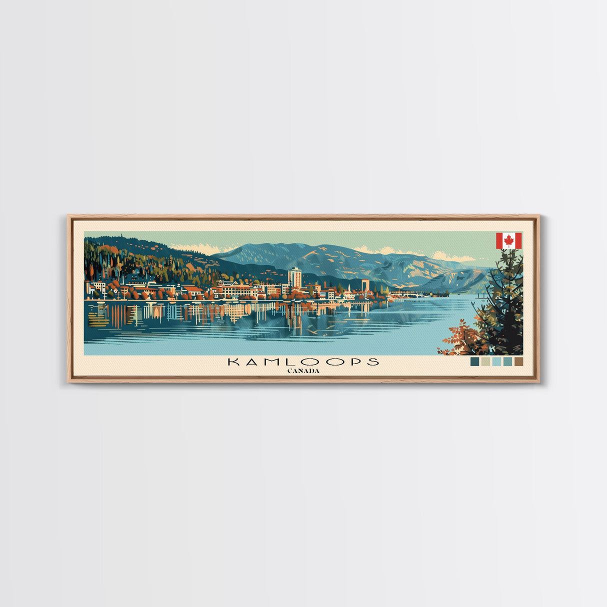 Kamloops, Canada Panoramic Canvas Print, Kamloops, Canada Painting, Canada Art, Kamloops Travel Poster, Travel Art, Vacation Gift