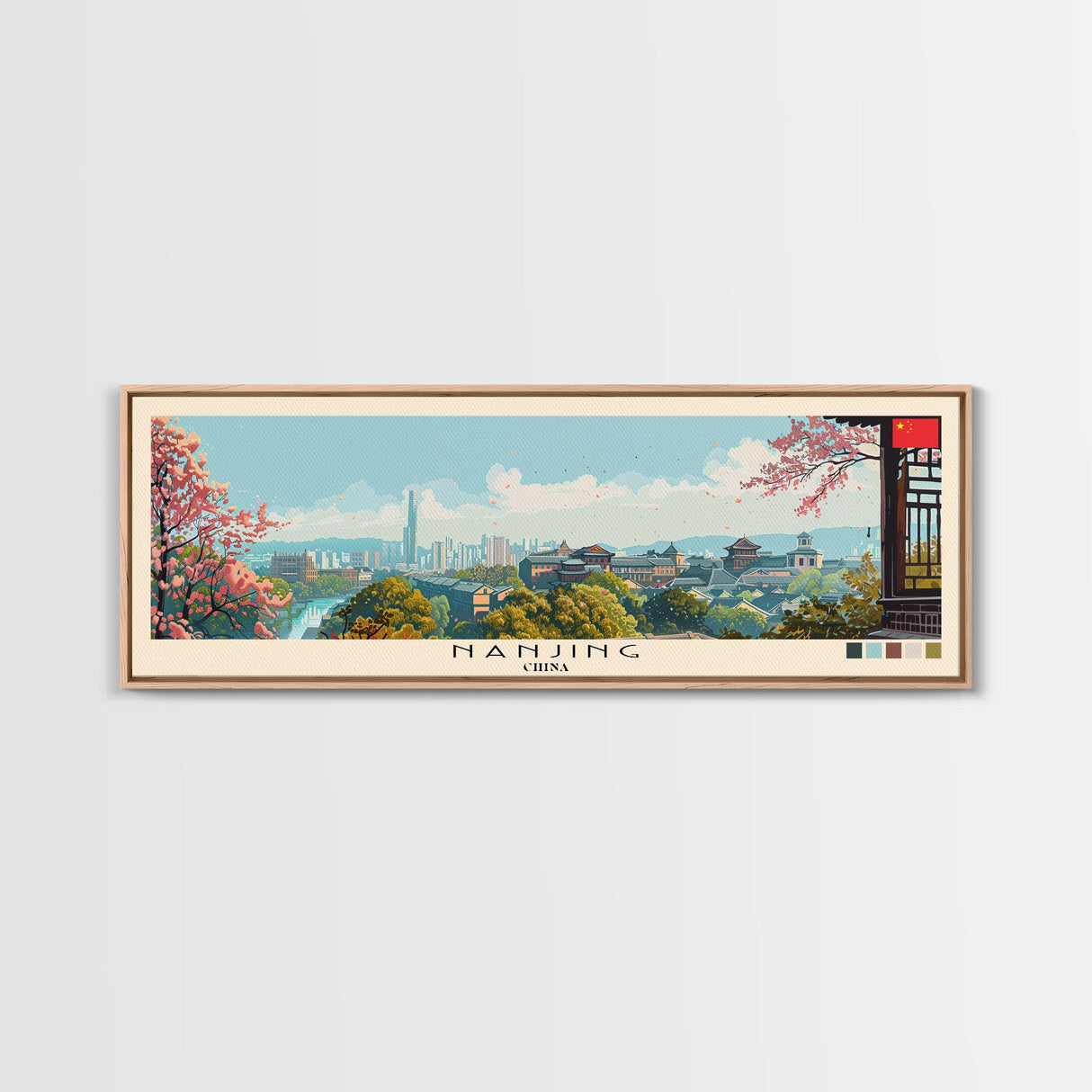 Nanjing, China Panoramic Canvas Print, Nanjing, China Painting, China Art, Nanjing Travel Poster, Travel Art, Housewarming Gift