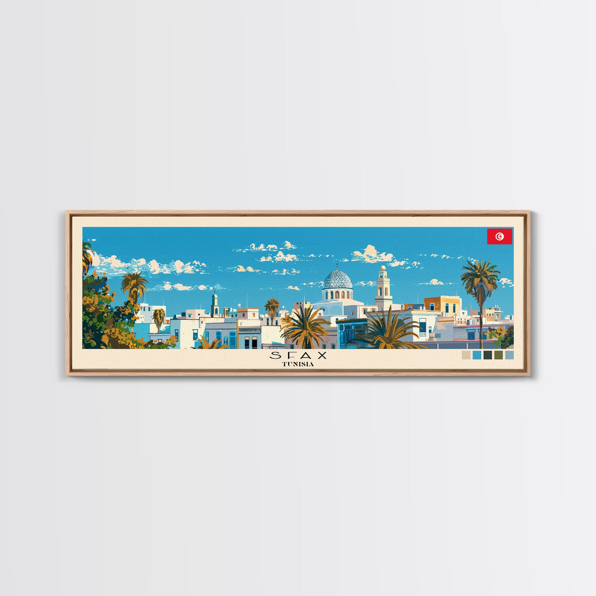 Sfax, Tunisia Panoramic Canvas Print, Sfax, Tunisia Painting, Tunisia Art, Sfax Travel Poster, Travel Art, Living Room Painting