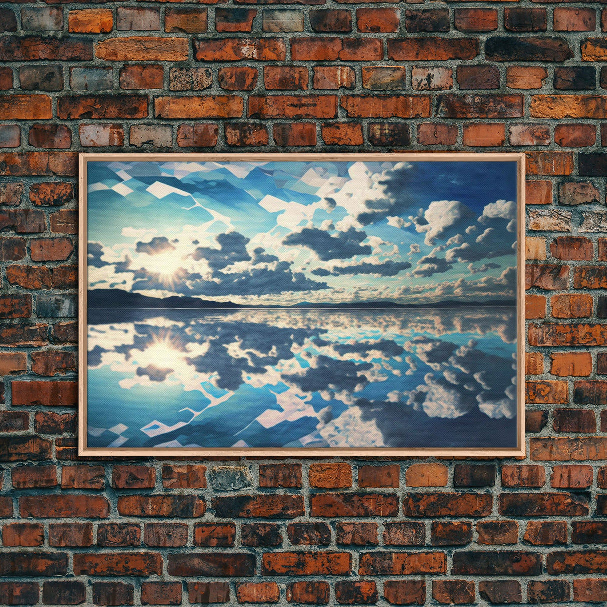 Reflections in Ice, Framed canvas print, unique farmhouse wall art, blue and white tones