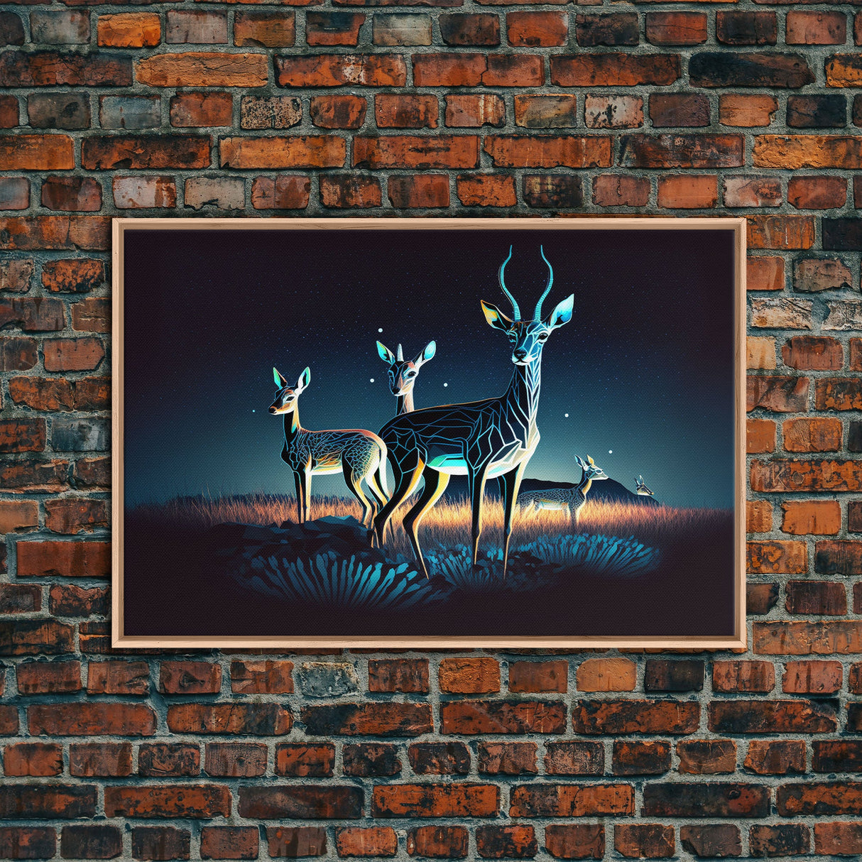 Plains of Africa, Wireframe Impala Deer, Animal Prints, Framed Canvas print, framed wall art