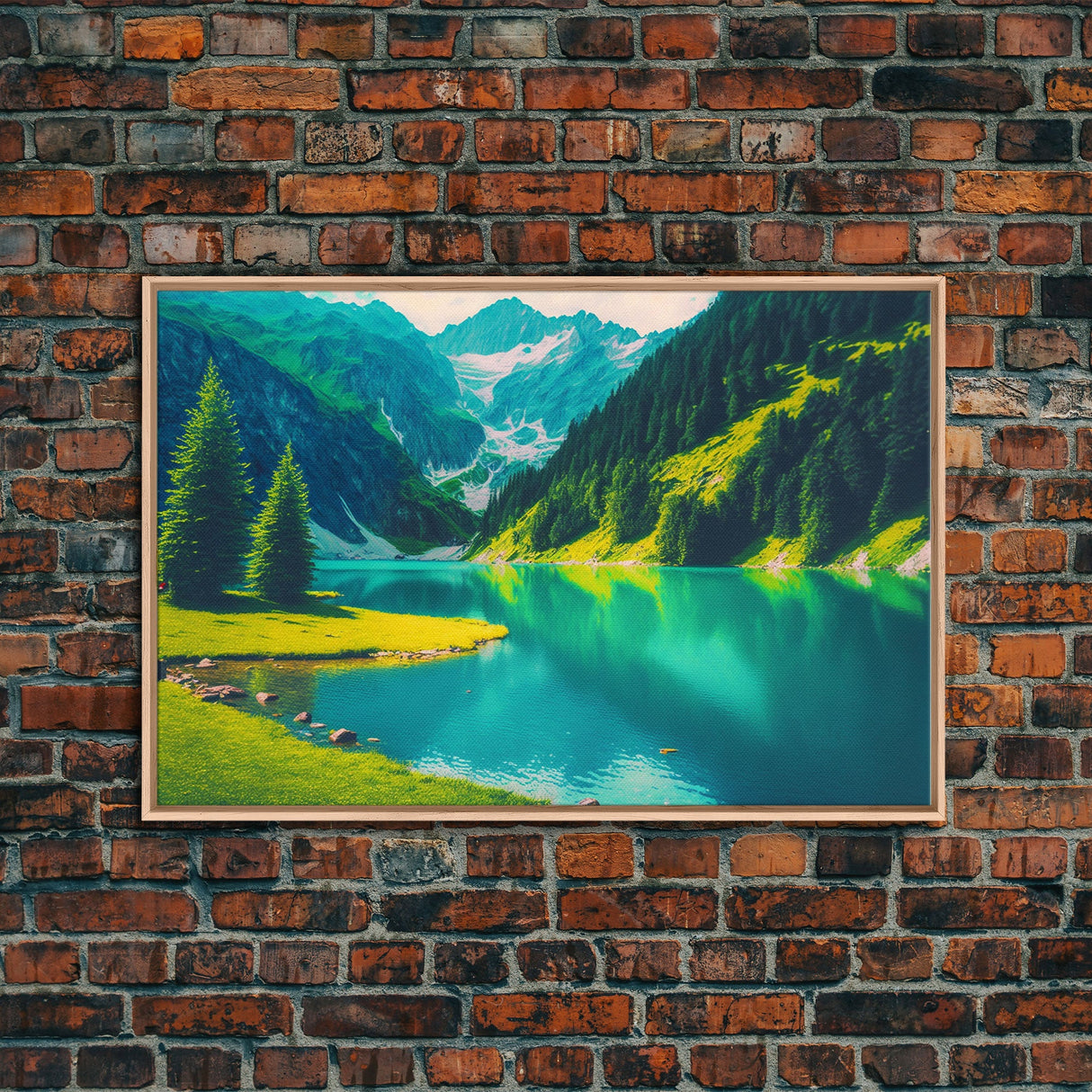 Calm and Serene Landscape Painting, Framed Canvas Print National Park Canvas Art, Framed wall decor, living room wall art, Pine Tree Lake