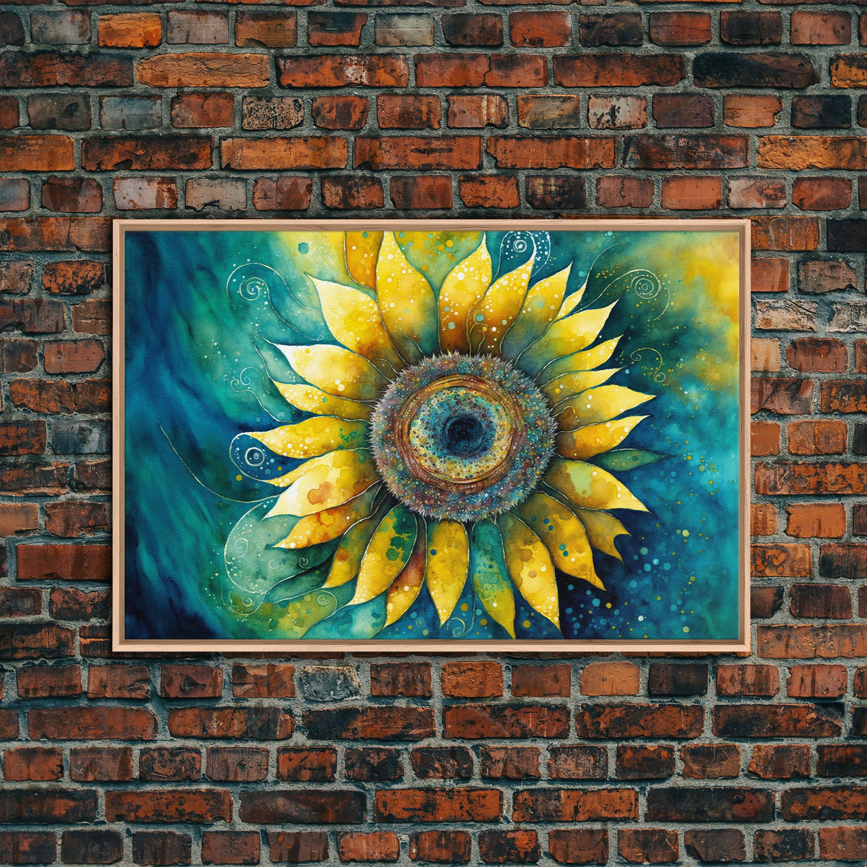 Watercolor of a Sunflower, Framed Canvas Print, Framed Art, Lowkey Farmhouse Wall Art, Living Room Decor, Living Room painting