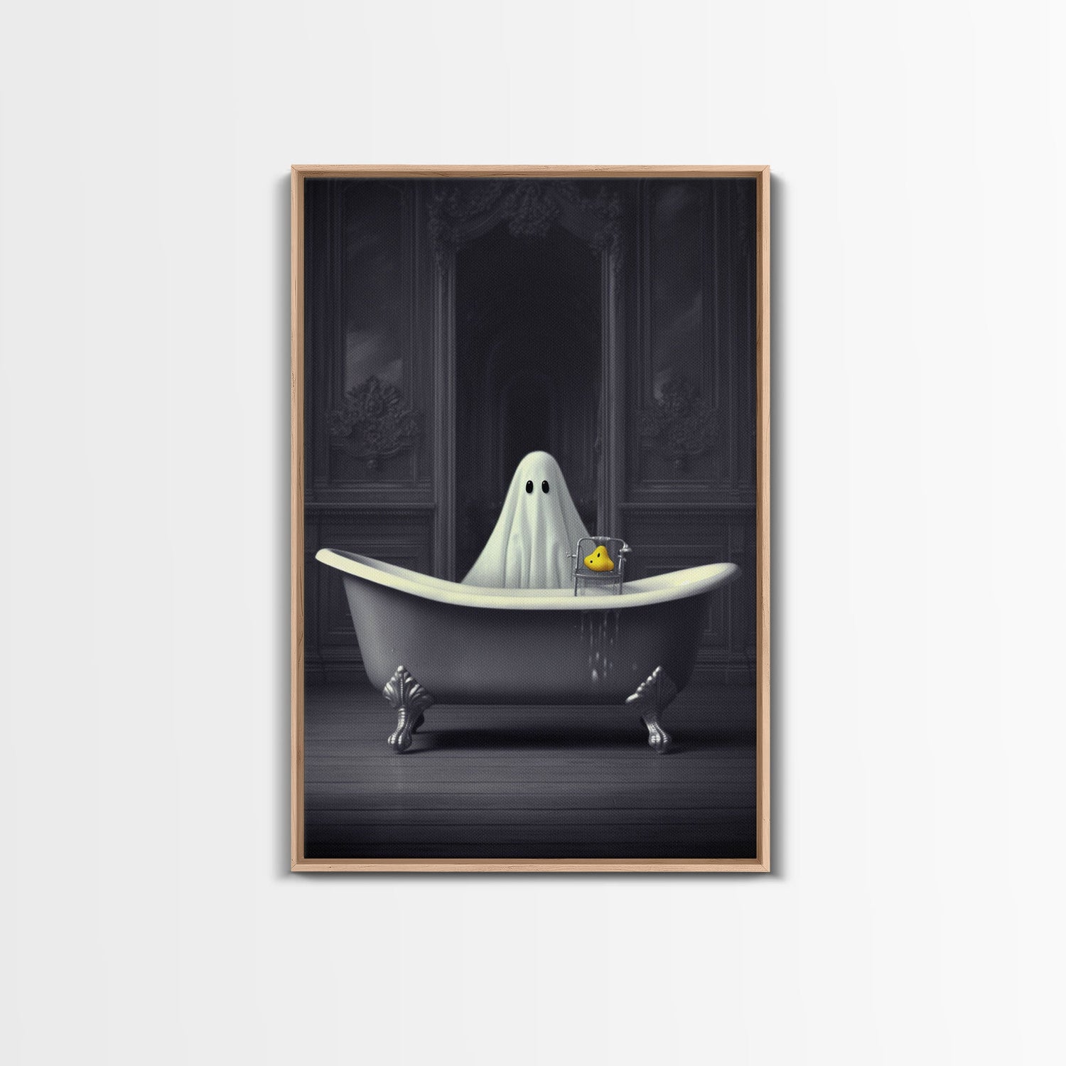 Ghost Bathroom Canvas, Dark Romantic Ghost Standing in Bathroom Creepy,  Ghost in the Bath tub Wall Art Halloween Canvas, Funny Halloween