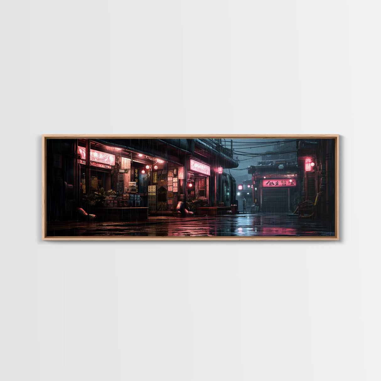 Panoramic Tokyo Streets Wall Art, Framed Canvas Print, Retro Style Japanese Painting, Winter Decor, Panoramic Art, office décor, room décor