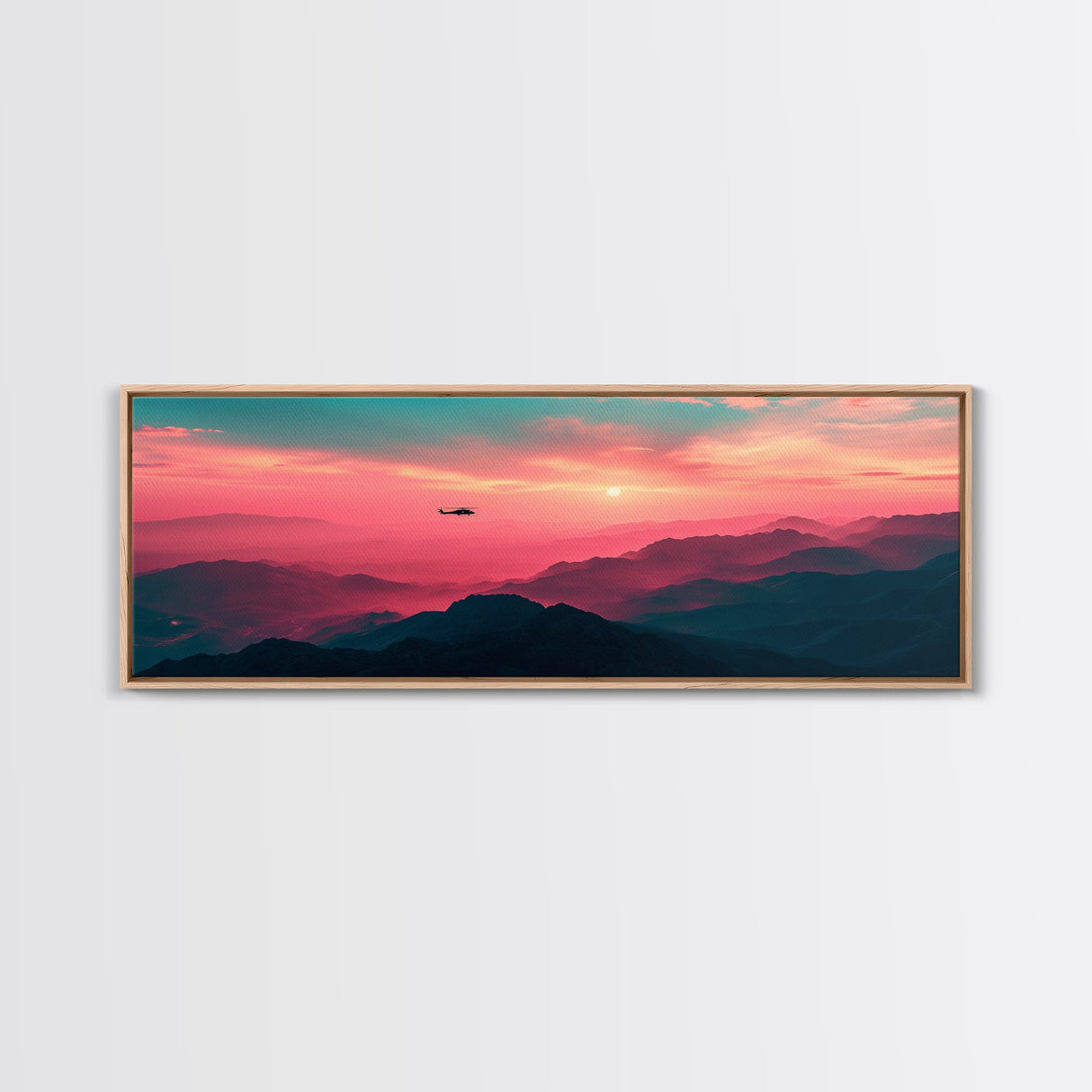 Fire Response - Blackhawk Helicopter Over The Mountains - Southern California - Framed Canvas Print, Synthwave Style Military Art