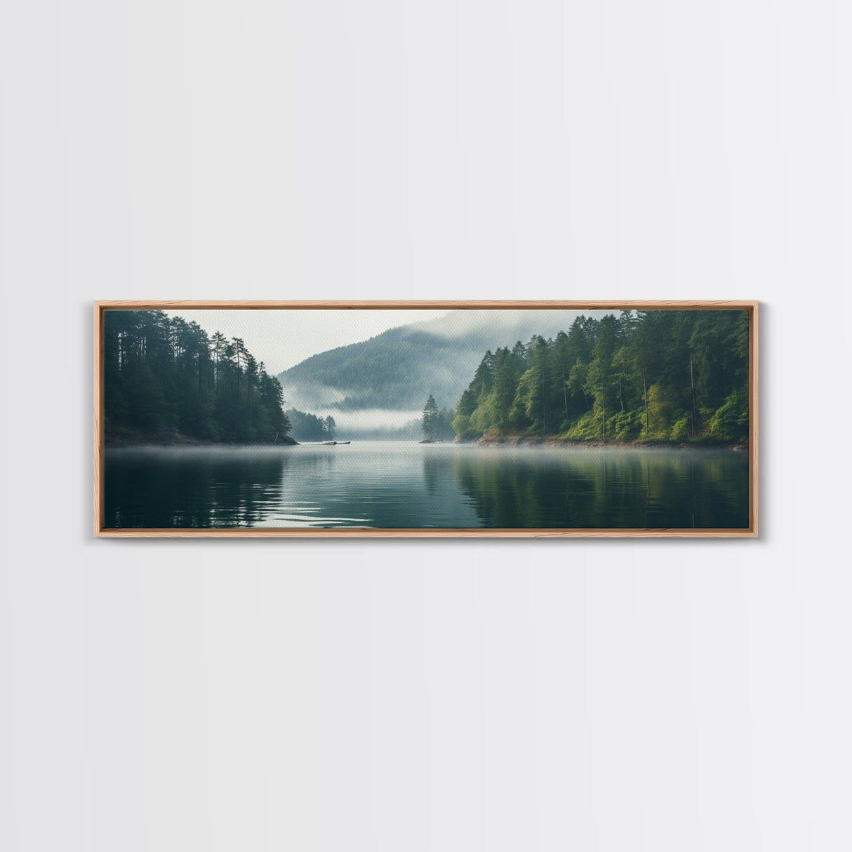 Rustic Nature Landscape Painting Canvas Print | Cozy Forest Canvas Art | Misty Lake & Earth Tones | Farmhouse Cabin Decor