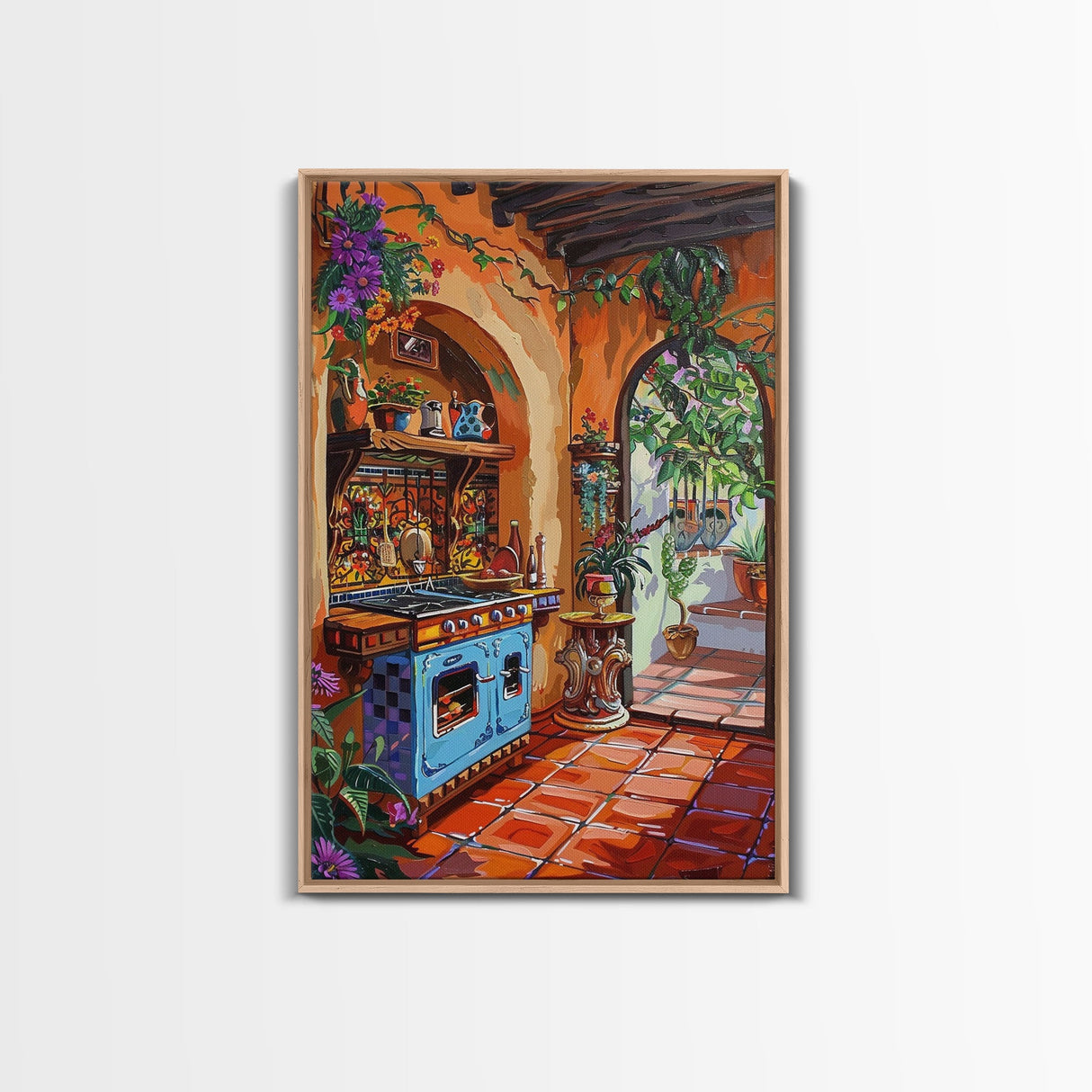Rustic Spanish Style Kitchen Framed Canvas Print Colorful Tile Art Best Gift Idea Above Sofa Bright Home Decor Seasonal Wall Art