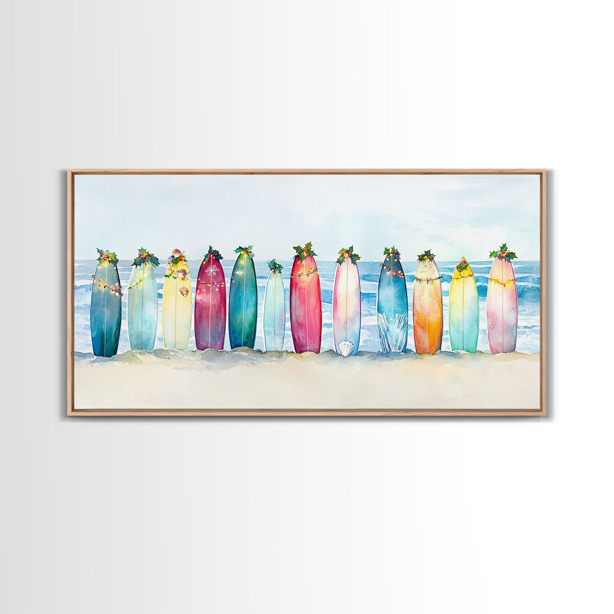 Christmas beach art, tropical Christmas decor, canvas print, Christmas wall art, beach Christmas decor, holiday wall art