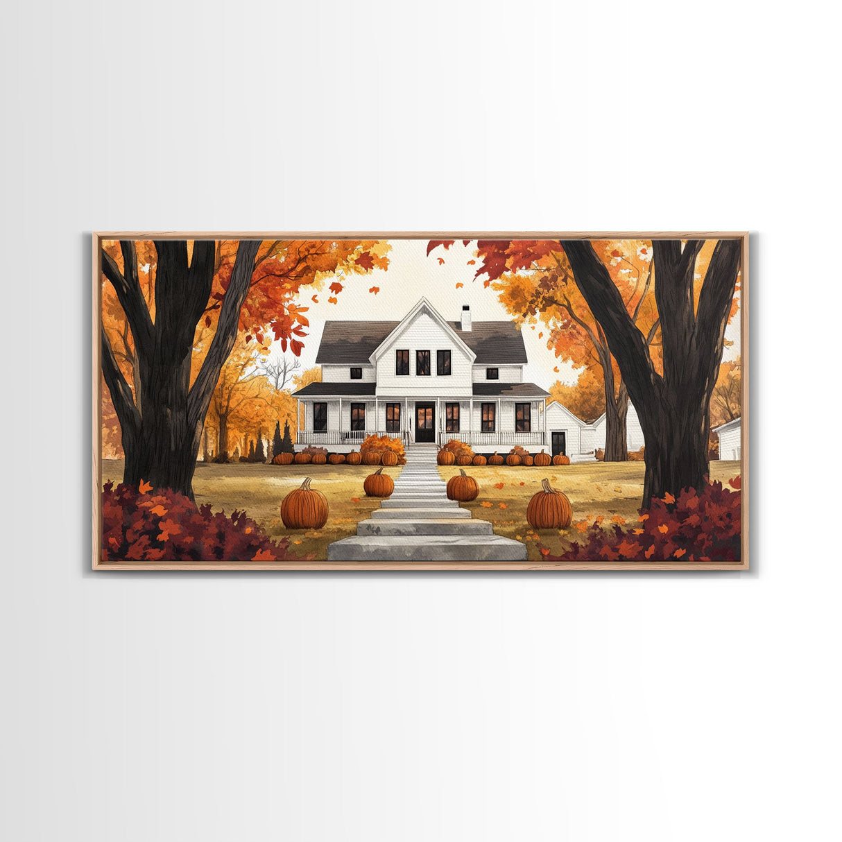 Fall farmhouse pumpkin decor, autumn country home art, rustic fall wall print seasonal wall decor, framed canvas print, autumn farmhouse art