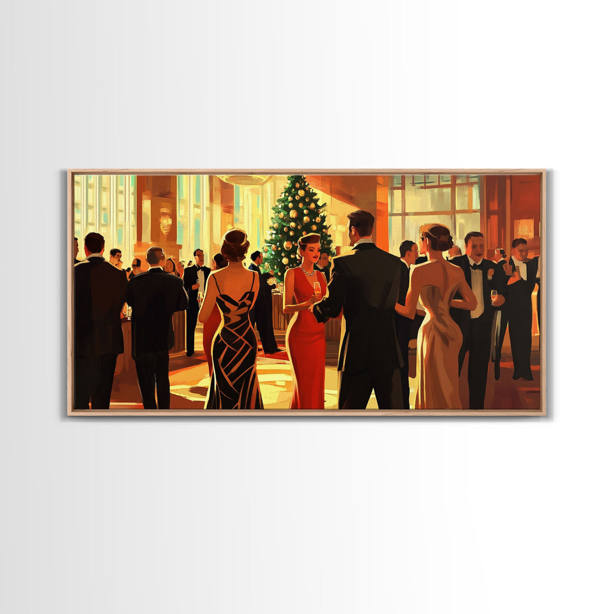 Vintage Christmas Shopping Framed Canvas Print, Retro Holiday Decor, Christmas Tree Scene Art, Vintage Christmas Home Decor, Best Gift Idea