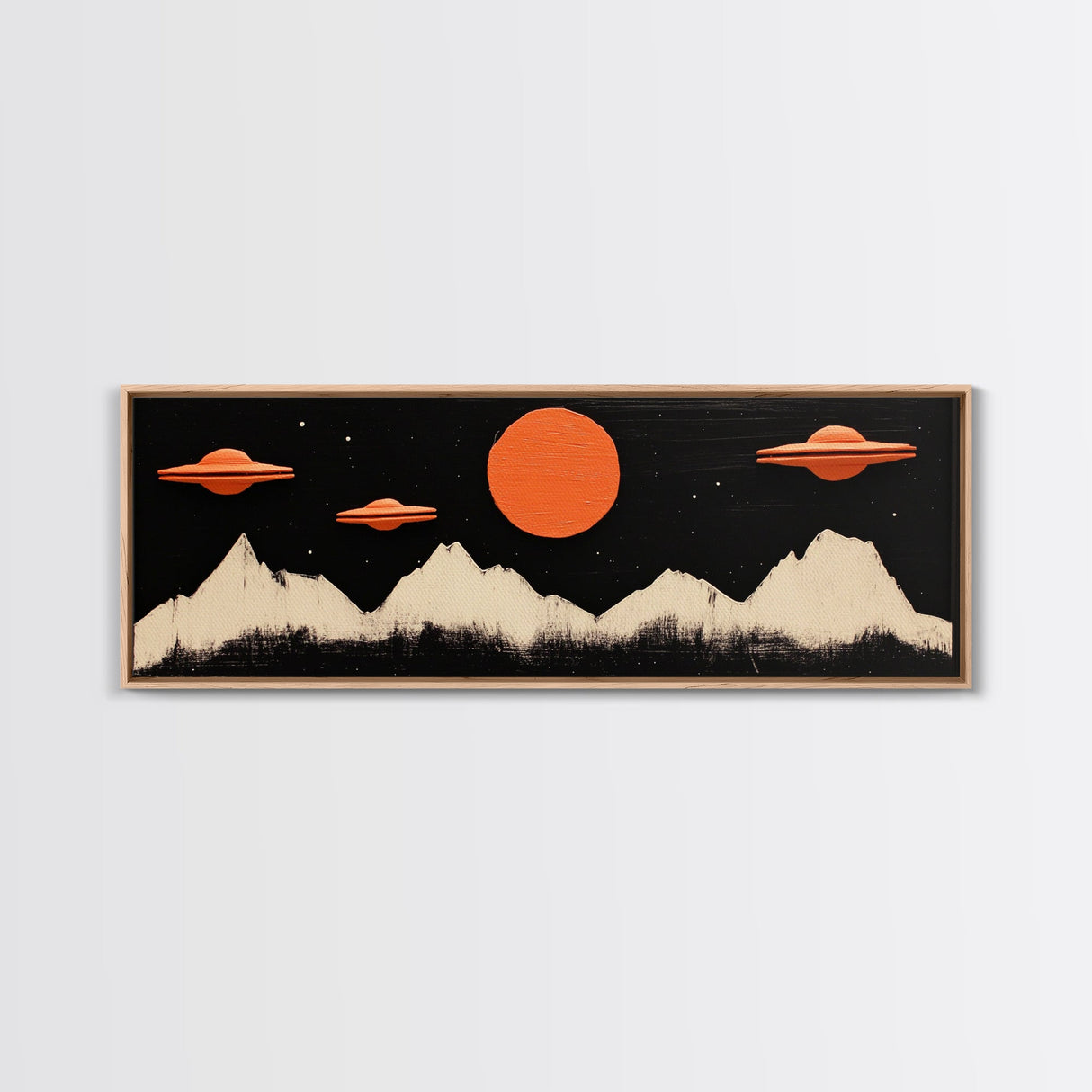 Cute Nursery Decor - Boy's Room Wall Art - Panoramic Flying Saucers or UFOs Art Print - Framed Canvas