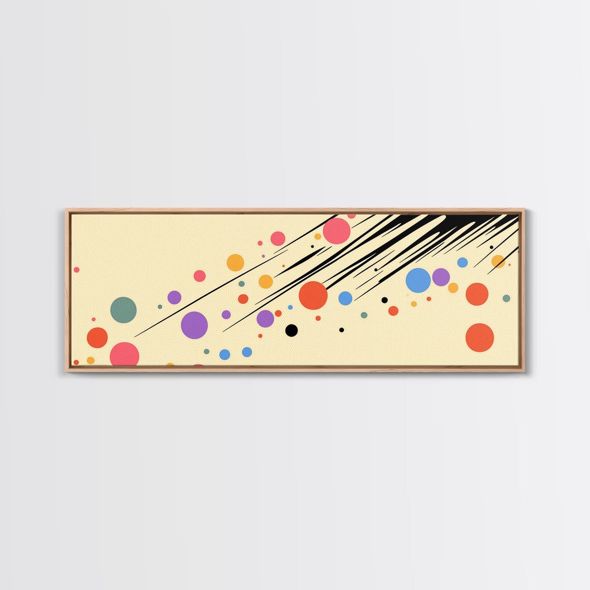Polka Dots On Cream Background, Framed Canvas Print, Panoramic Wall Art, Modern Home Decor, Boho Style Above Bed Wall Art