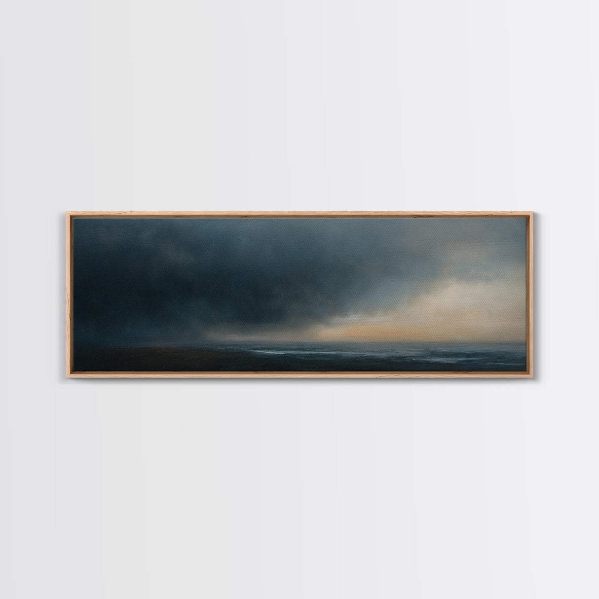 Framed Moody Wall Art, Panoramic Seascape On a Stormy Day - Dark Decor - Cloudy Sky Art - Above Bed Decor, Above Sofa Painting