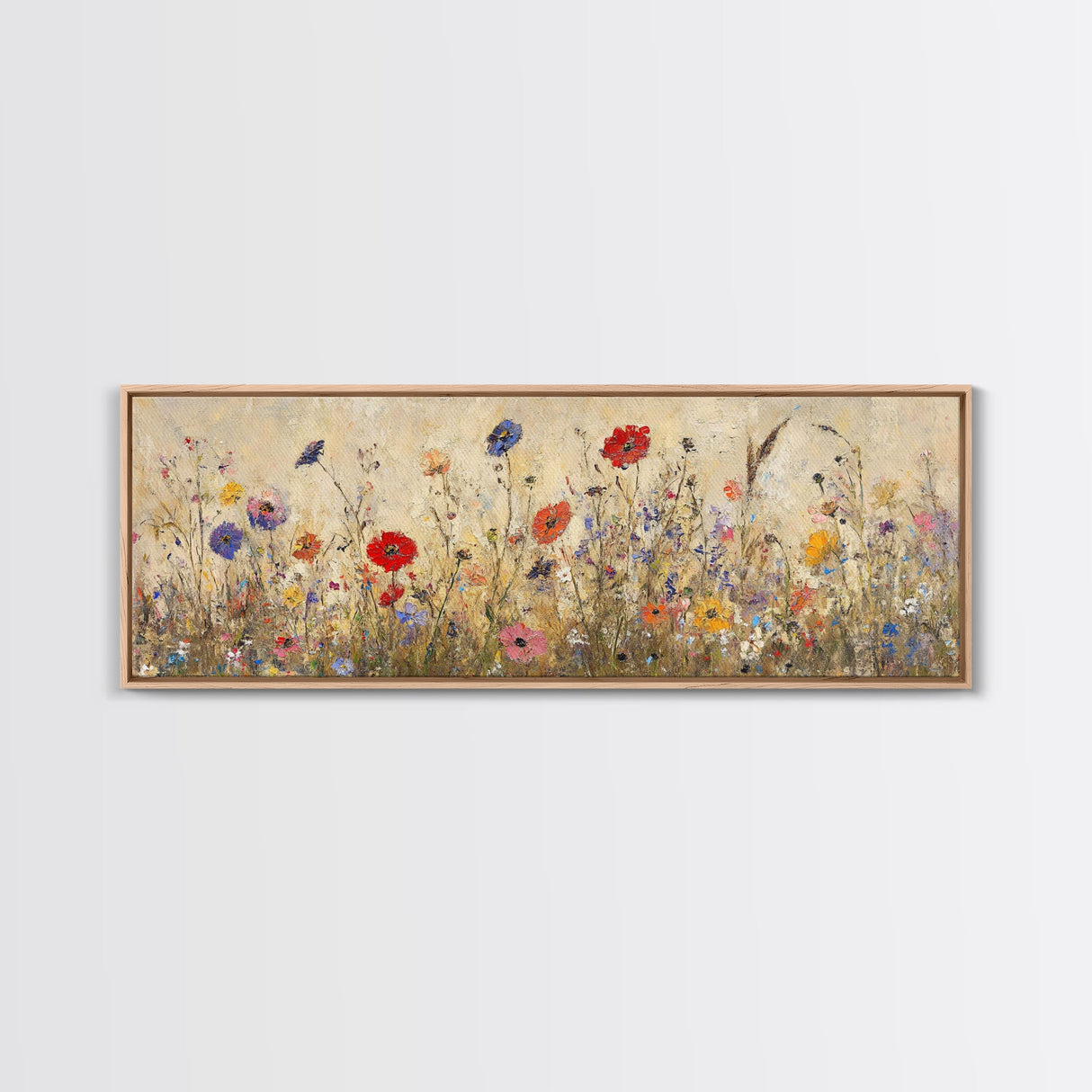 Field of Wildflowers, Spring Floral Decor, Oil Painting Canvas Print, Panoramic Art, Boho Floral Decor, Botanical Wall Art, Field of Flowers