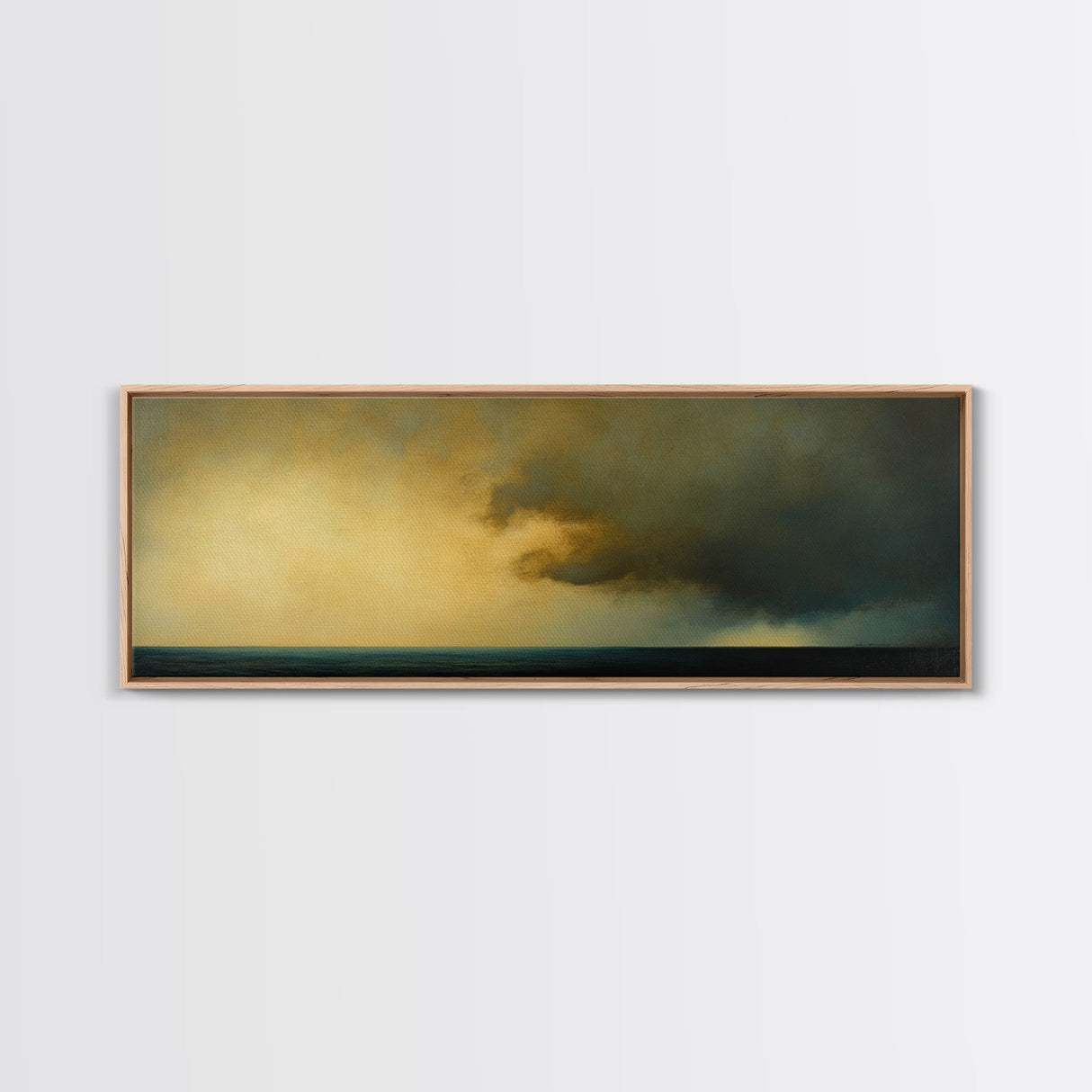 Storm On The Bay Framed Canvas Print, Dark and Moody Home Decor, Dark Art, Wood Framed Abstract Seascape Painting