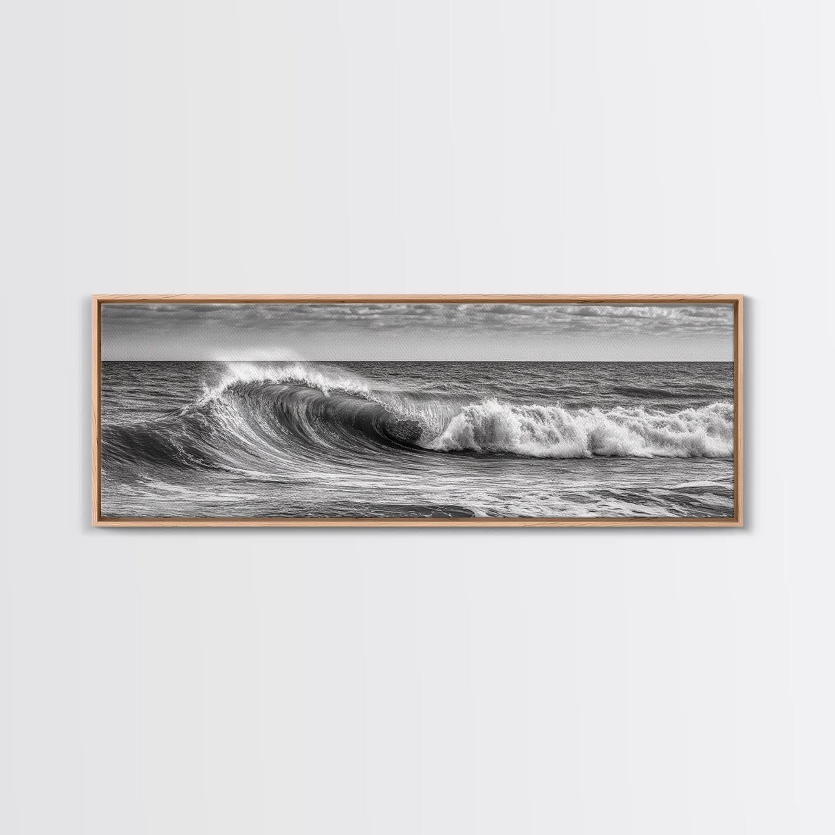 Subdued Black and White Ocean Photography Style Print, Panoramic Wall Art, Wood Framed Canvas Art, Seascapes, Nautical Decor