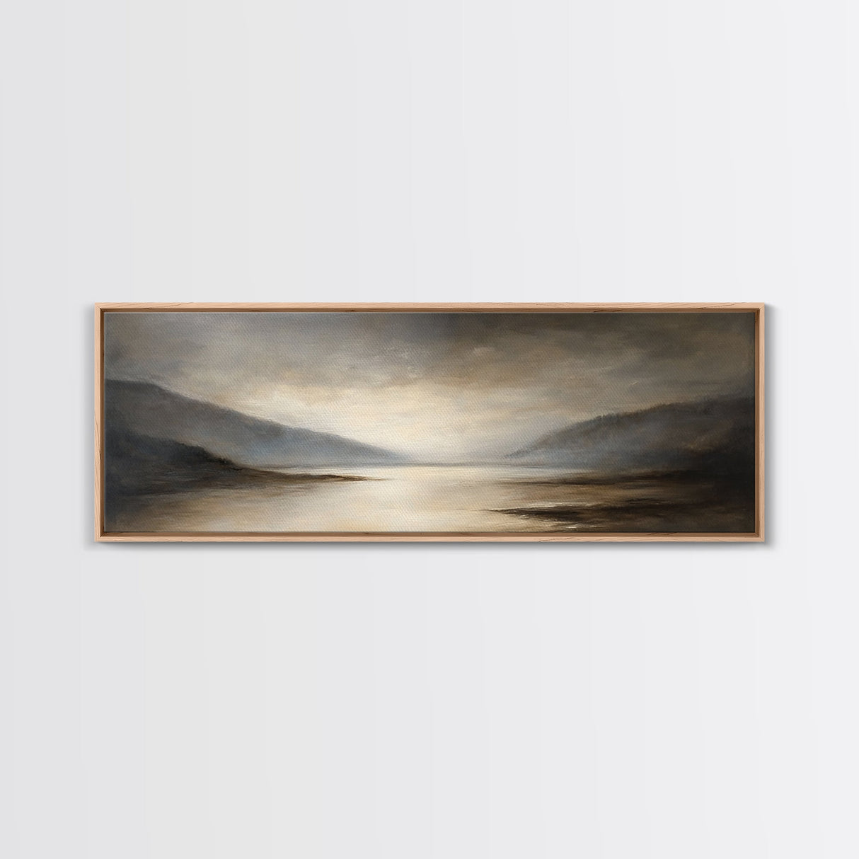 Moody Seascape Wall Art, Framed Canvas Print, Horizontal Panoramic Wall Art, Cloudy Day, Large and Wide Calm Decor, Modern Wall Art