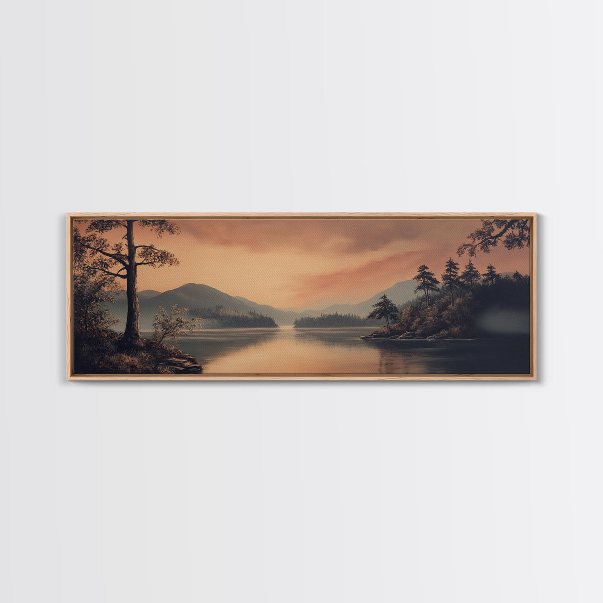 Moody Landscape Painting Print, Framed Canvas Print, Subdued Art, Dark and Stormy Landscape Painting, Panoramic Ultra Wide Wall Art