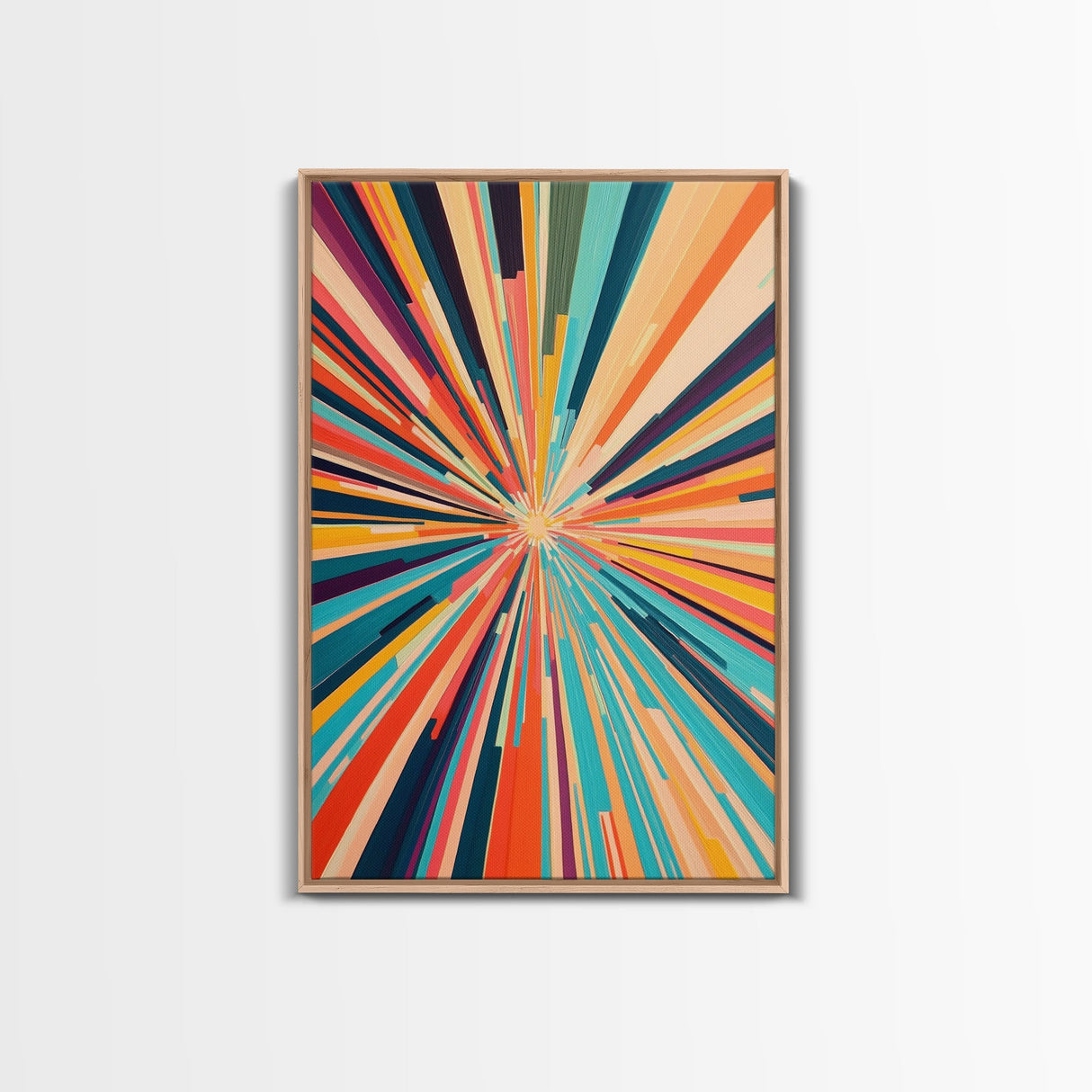 MCM Mid Century Modern Retro Canvas Print Modern Wall Art Narrow Vertical Geometric Home Decor Art in Teal, Coral Yellow
