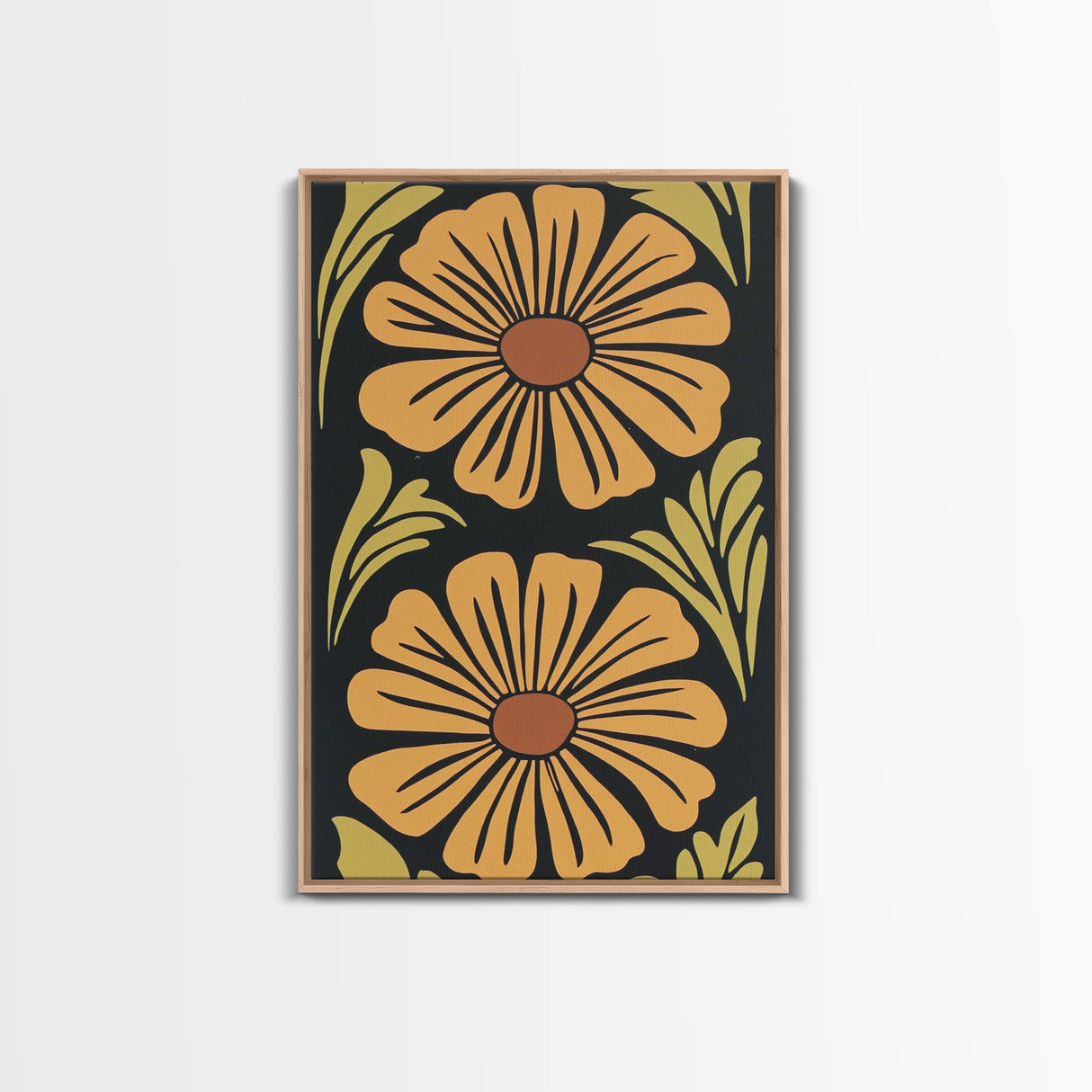 Mid-Century Modern Abstract Flowers, Framed Canvas Print, Style 1