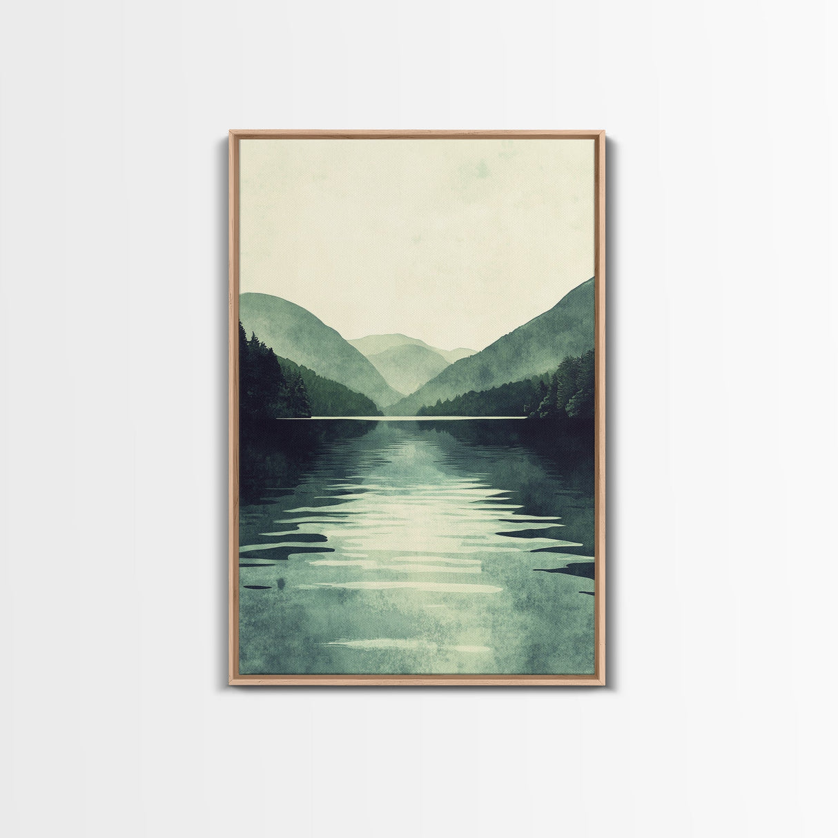 Emerald Green Landscape Painting Print, Wood Framed Canvas Art, Jade Green, Soothing Home Decor, Bed Room Wall Art