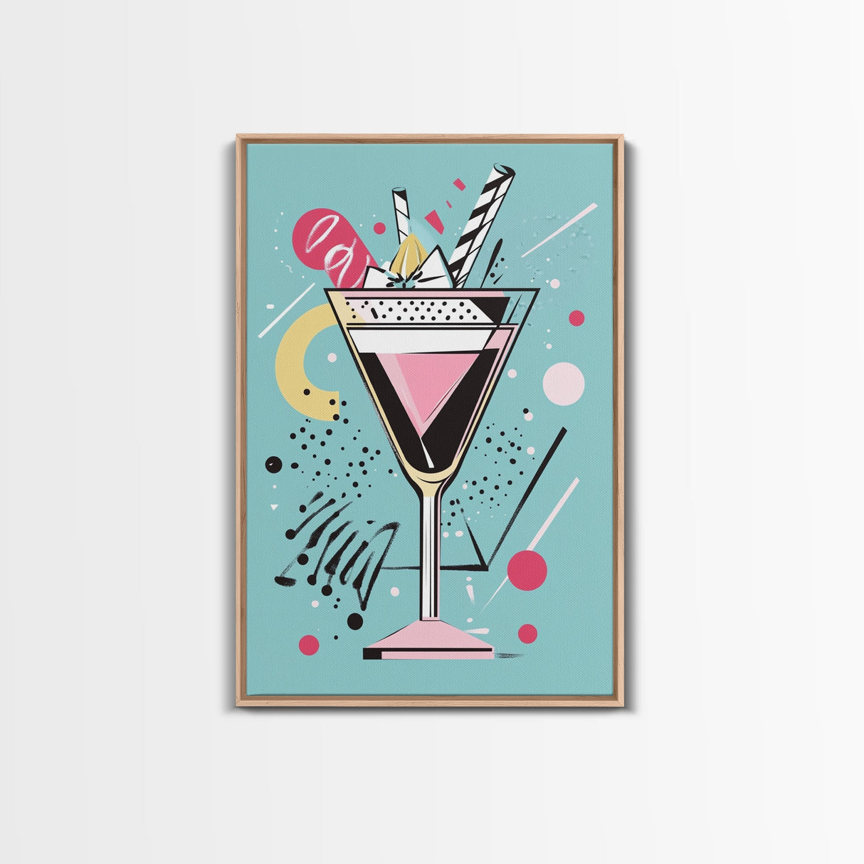 Preppy Martini Print, Framed Canvas Wall Art, Wedding Gift, Preppy Dorm Room Decor, Trendy Wall Art