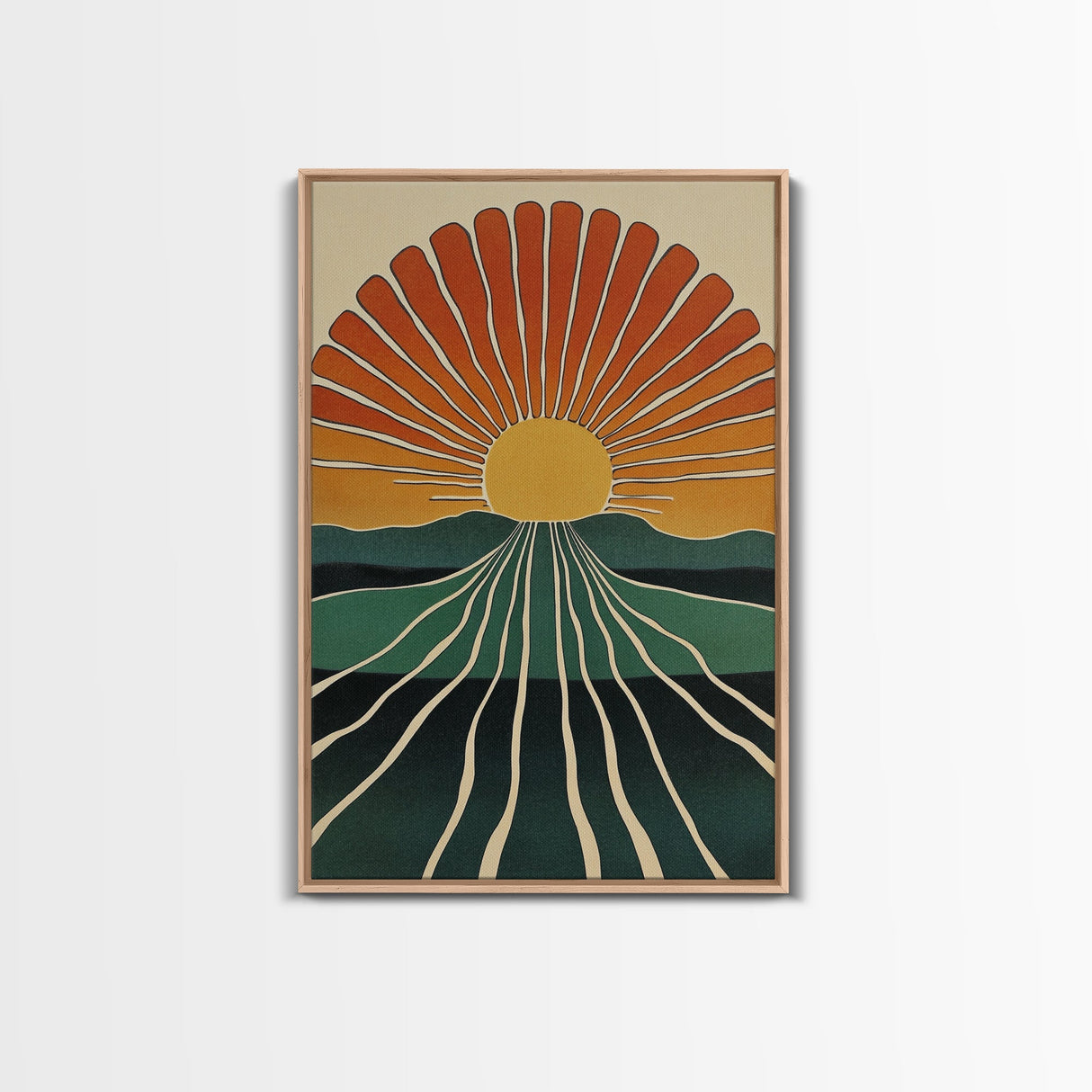 Minimalist Sunset or Sunrise Wall Art Canvas Print, Art Deco Boho Wall Decor, Modern Art, Sun Burst Wall Art