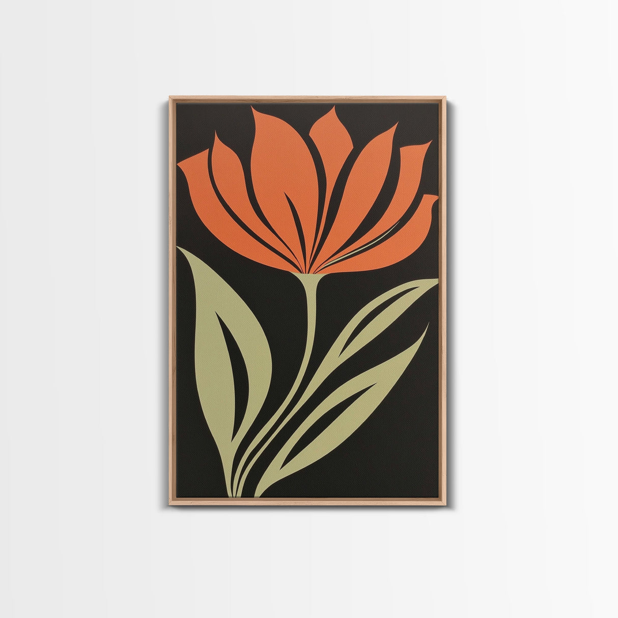 Wood Framed Canvas Print, Orange Wild Flower Botanical Print, Mid Century Modern Home Decor, Modern Farmhouse, Subdued Art