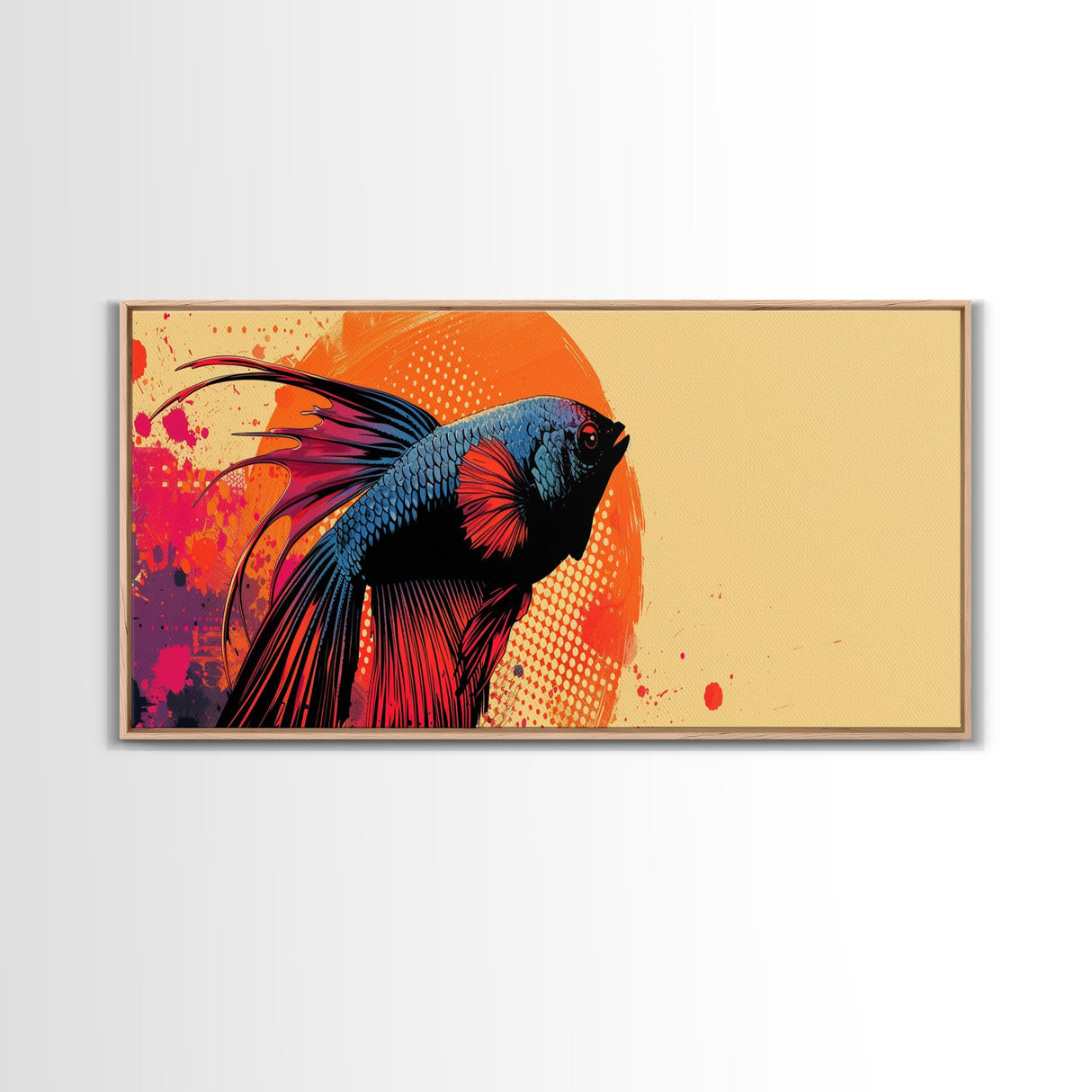 Retro 80s Style Painting of a Betta Fish, Framed Canvas Print, Home Decor Gift Artwork, Fish Painting, Fish Art