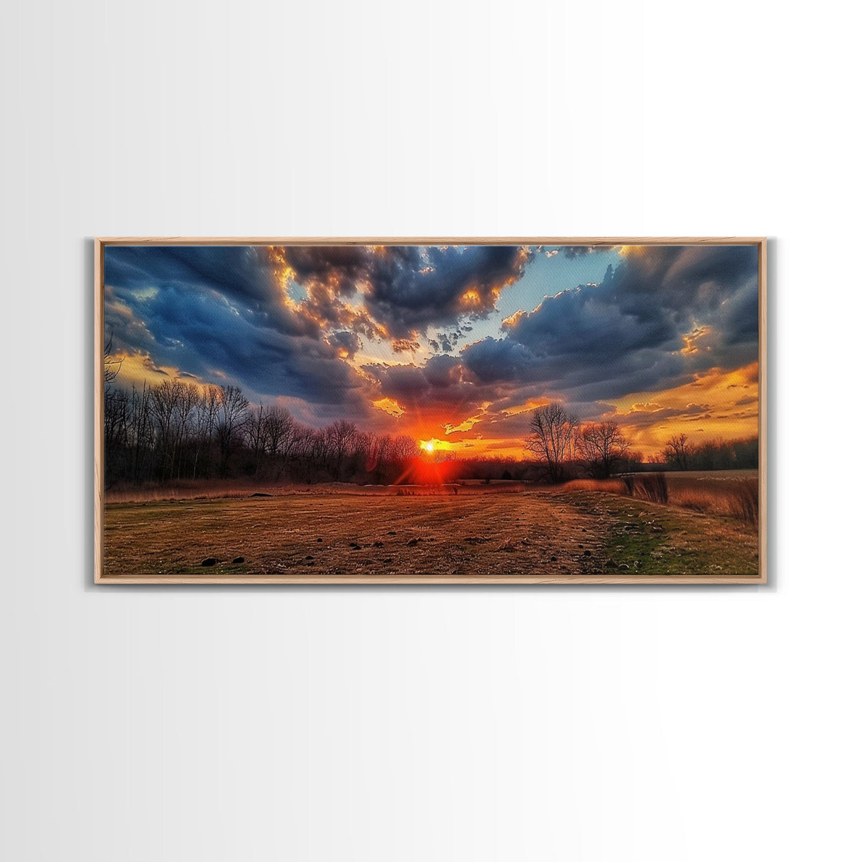 Sunset Over an Oklahoma Field, Framed Canvas Print, Photography Style Wall Art, Beautiful Home Decor