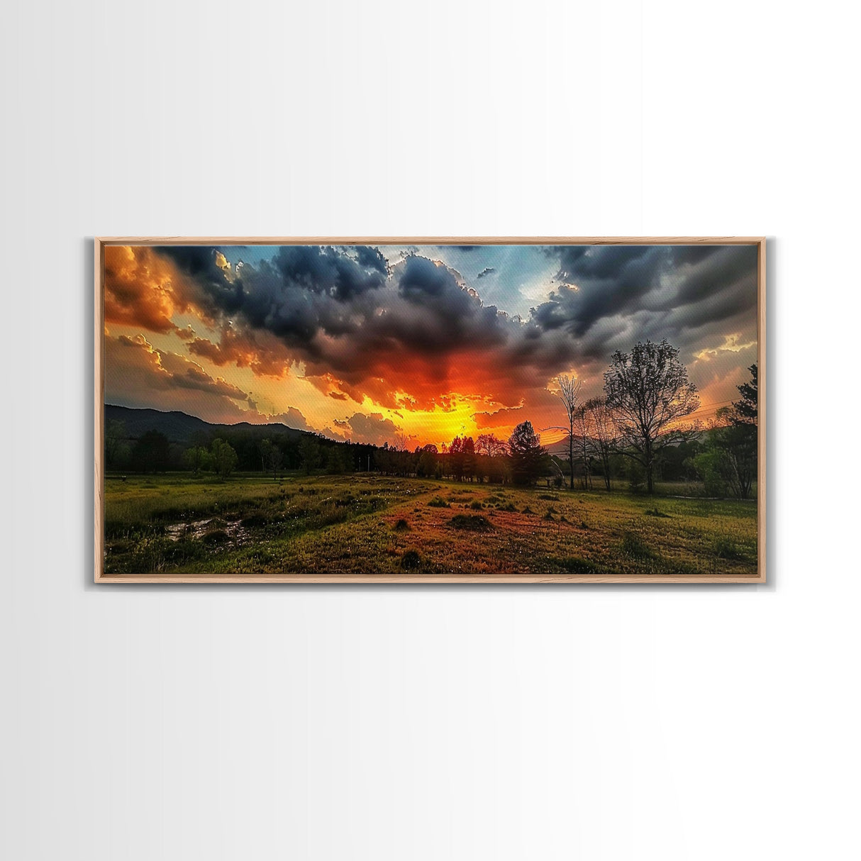 Sunset Over Texas Framed Canvas Print, Photography Style Wall Art, Beautiful Landscape Art