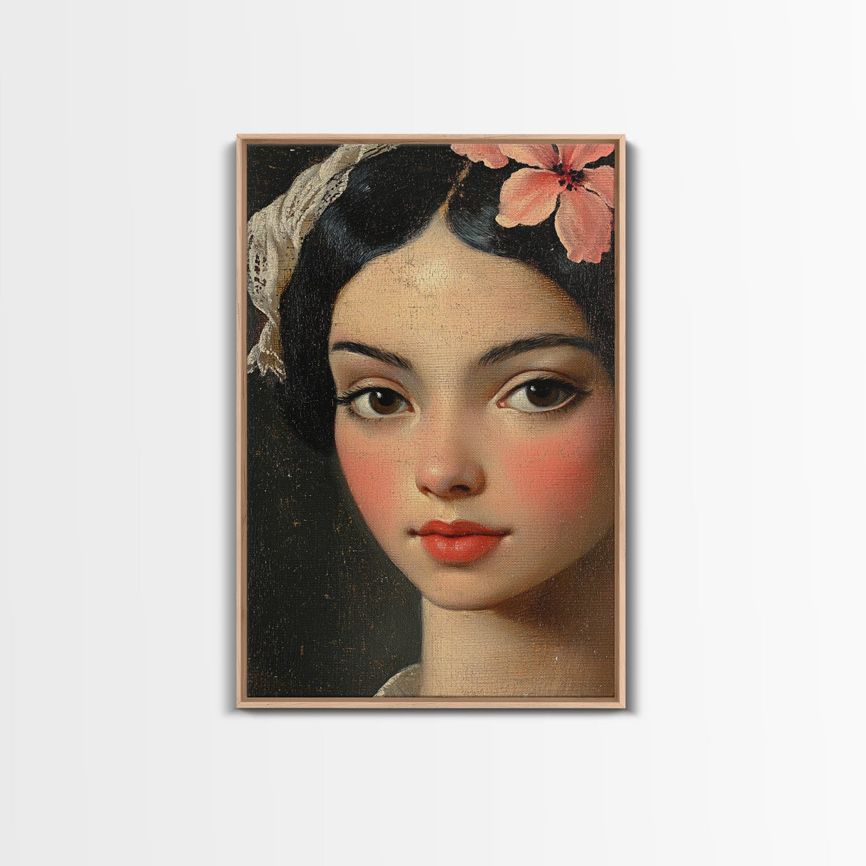 Chicano Portrait of Beautiful Senora, Vintage Style Framed Canvas Print, Mexicana Wall Art
