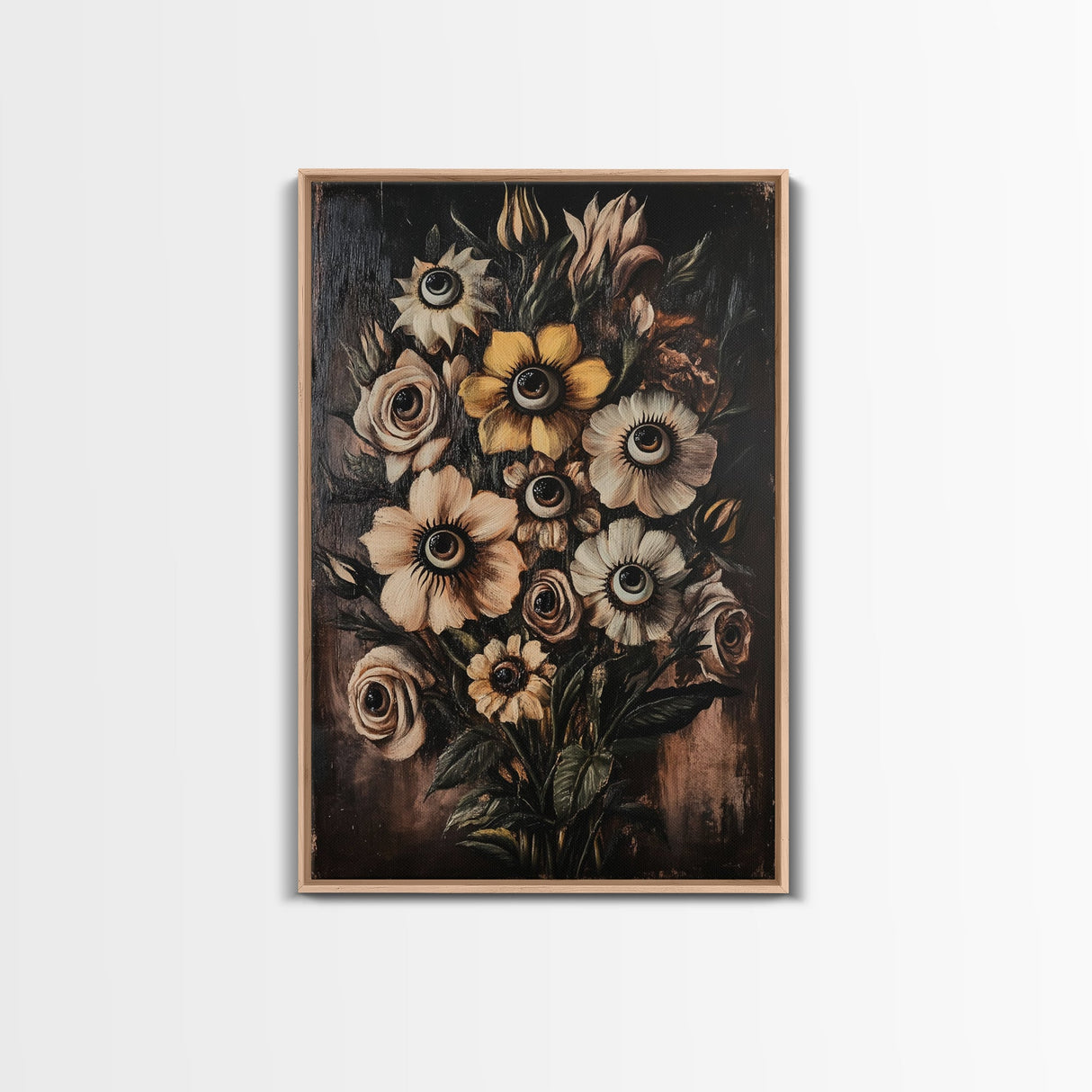 Macabre Halloween Decor, Creepy Flowers With Eyes Canvas Print, Dark Academia Wall Art, Surreal Spooky Gothic Decor, Witchy Art
