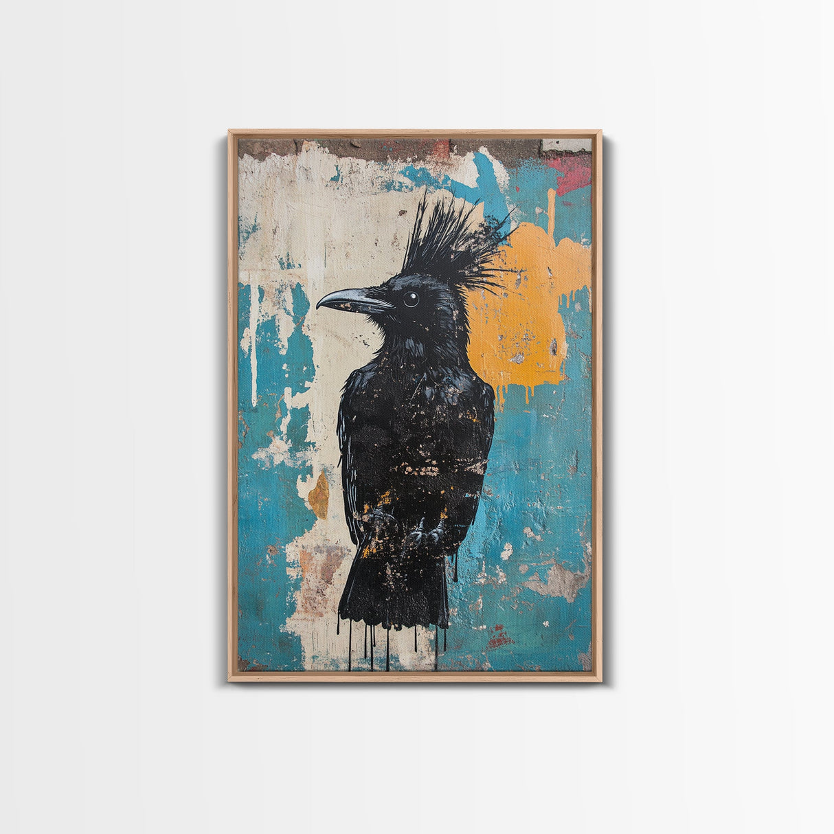 This crow has a mohawk, AKA a CROHAWK, Framed Canvas Print