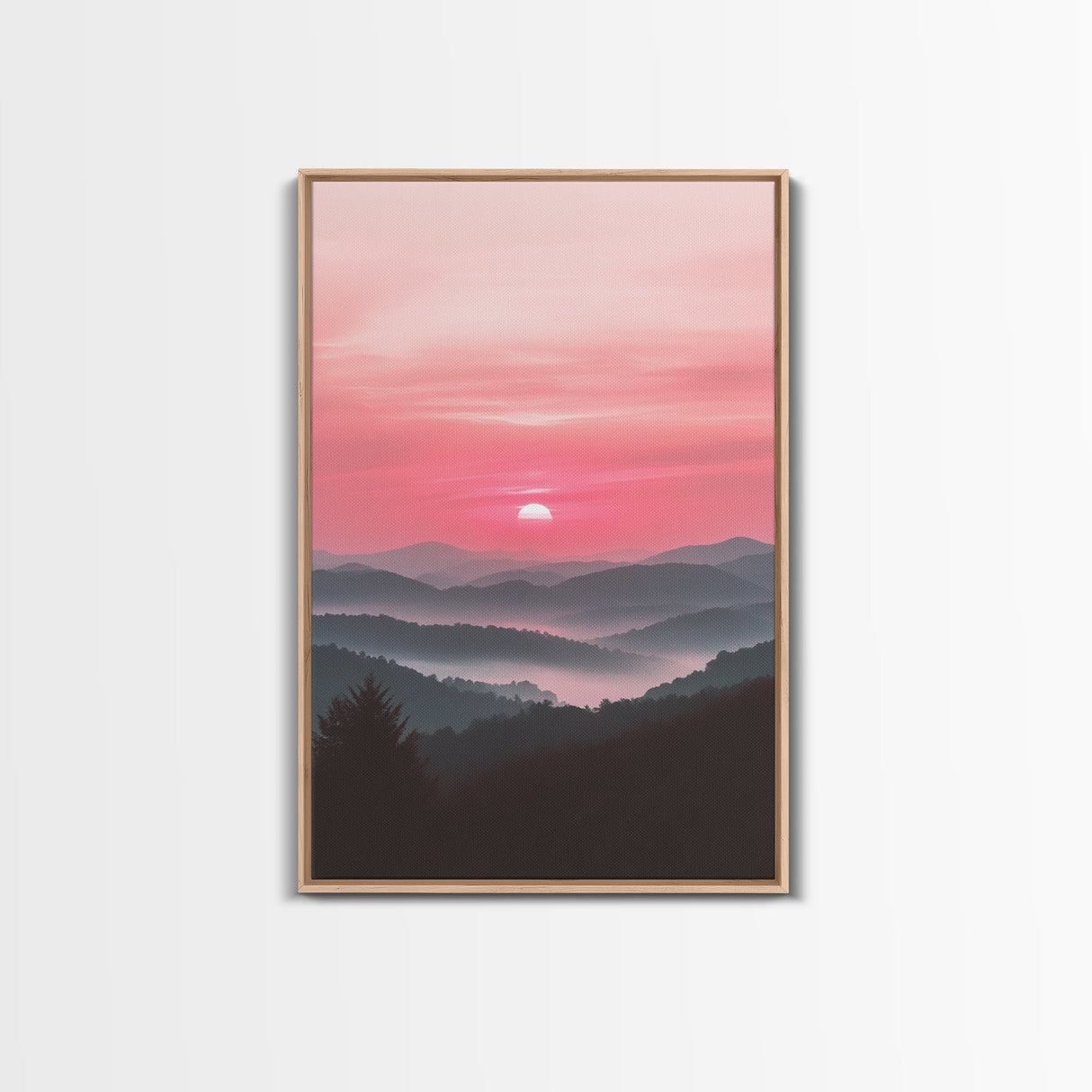 Sunset Over The Smoky Mountains, Framed Canvas Print, Smoky Mountain Art, Landscape Photography Style Home Decor, Retro Wave Art