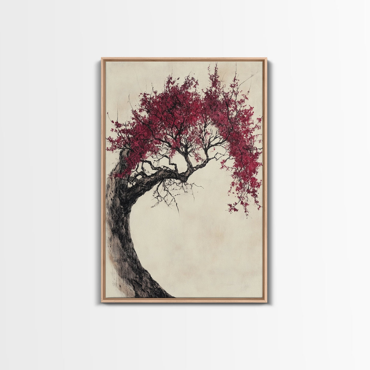 Wabi Sabi Japanese Maple Tree Framed Canvas Print, Minimalist Home Decor, Vertical Living Room Art