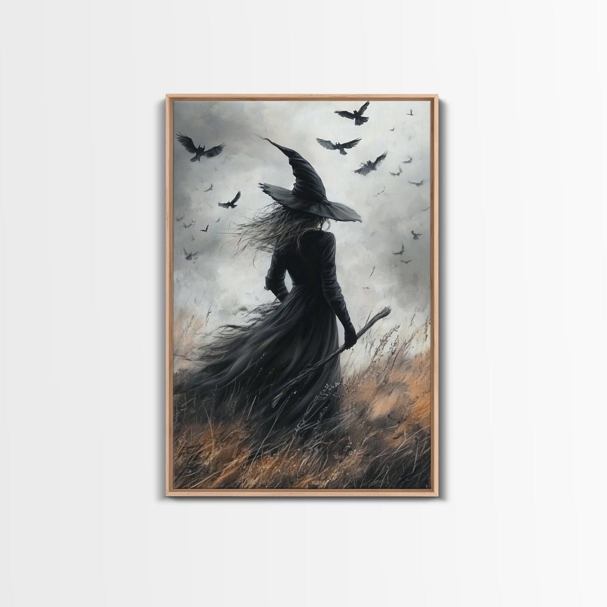 Witch Painting Print, Spooky Season Witchy Wall Art, Framed Canvas Print, Gothic Home Decor, Goth Decor, Witch Wall Art, Halloween Decor
