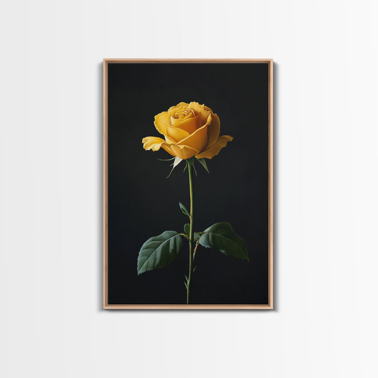 Realist Painting Print of a Yellow Rose, Framed Canvas, Wood Framed Art, Modern Farmhouse Decor, Rose Painting, Rose Art