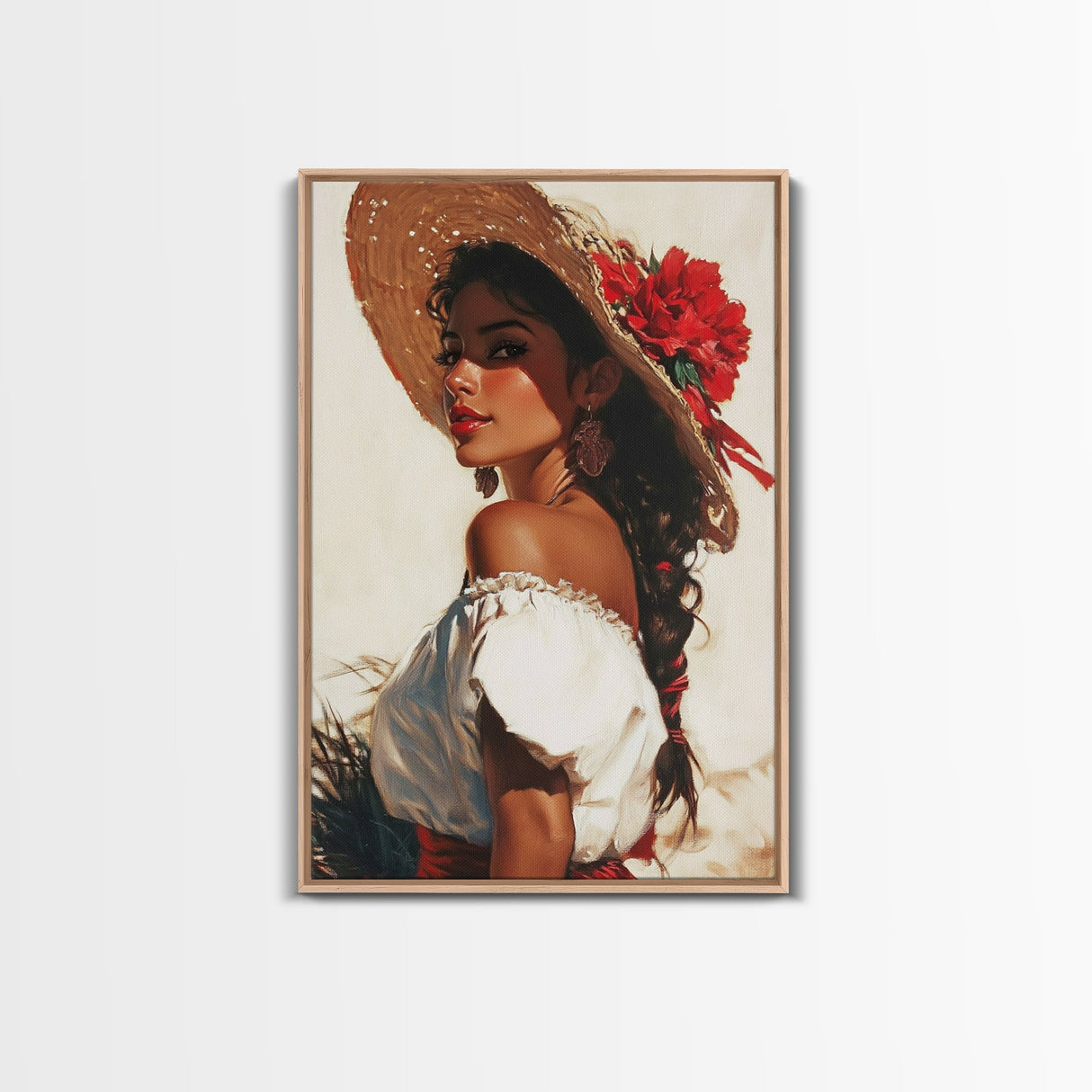 Mexicano Latina Portrait Canvas Print, Romantic Mariachi Wall Decor, Southwestern Modern Art, Rustic Mexicano Wall Art, Chicano Painting