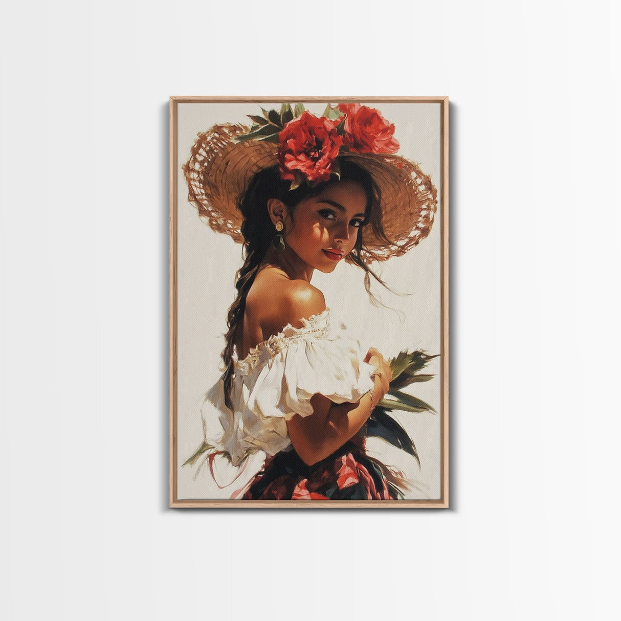 Portrait of a Latina Framed Canvas Print, Mariachi Home Decor, Chicano Painting, Southwestern Modern Art, Tejano Decor, Rustic Mexicano Art