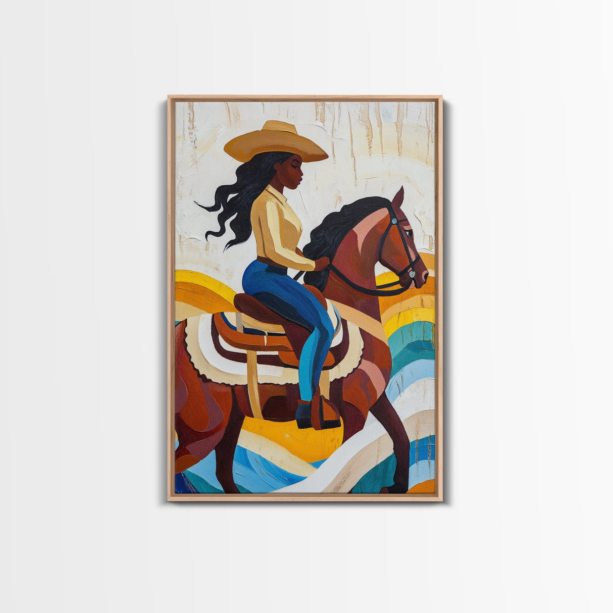 Pop Art Black Cowgirl Painting Print, Framed Canvas Print, Afrocentric Wall Art, Rustic Farmhouse Wall Art
