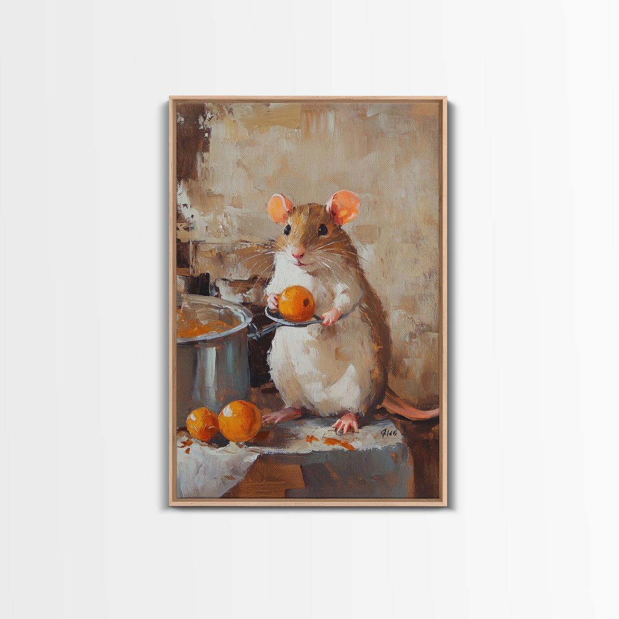 Rats with Jobs, Framed Canvas Print, Rat Painting, The Rat Chef, Cute Rat Home Decor, Rat Cooking Stew