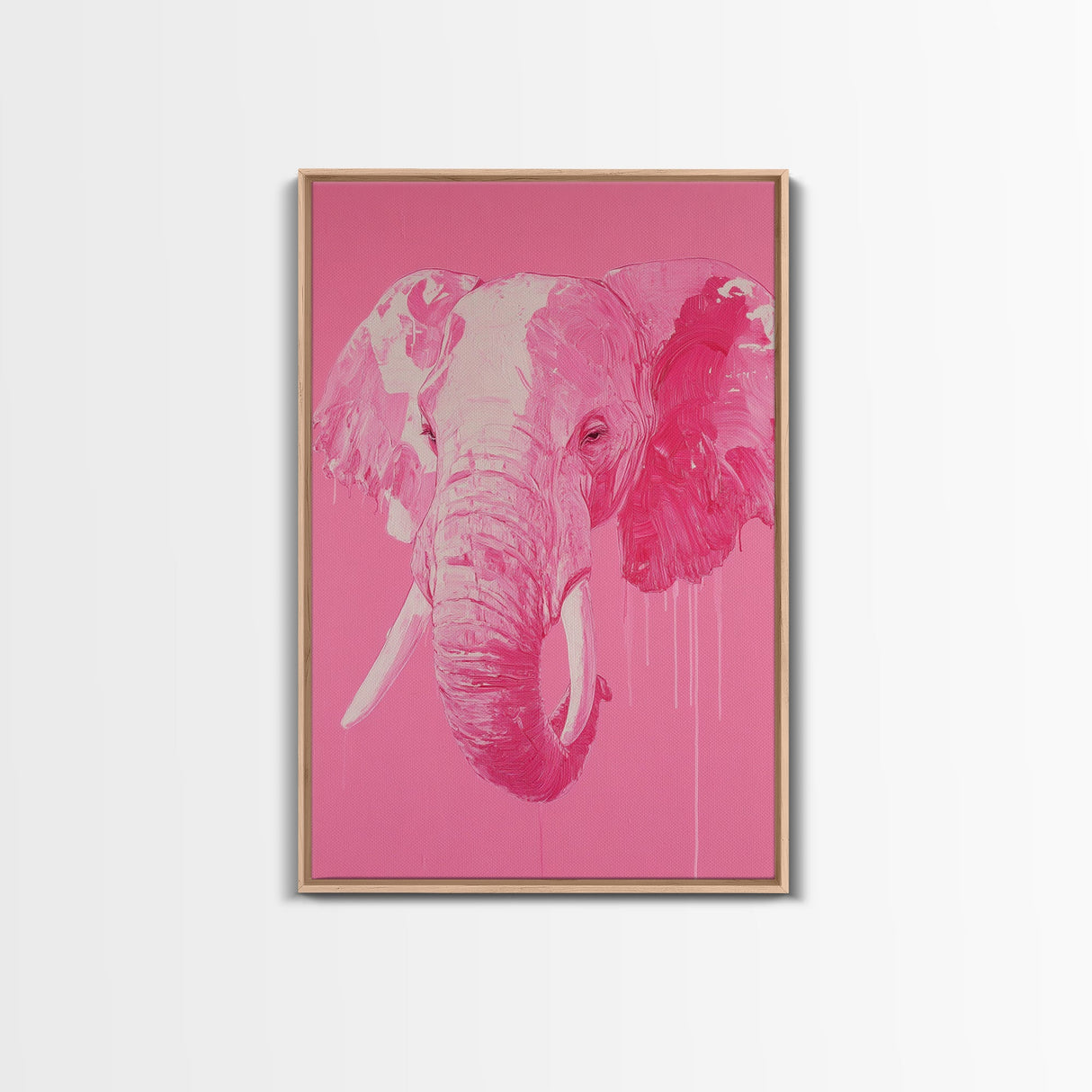 Preppy Elephant Painting Print, Trendy Wall Art, Animal Print, Framed Canvas Print, Wood Framed Art, Dorm Decor, Apartment Art