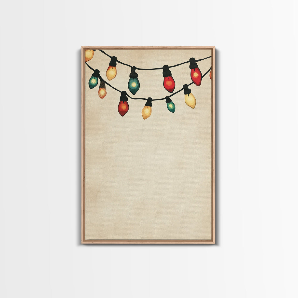 Drawing of Retro Christmas Lights Canvas Print - Framed Canvas - Minimalist Christmas Art - Boho Christmas Art - Rustic Christmas Art