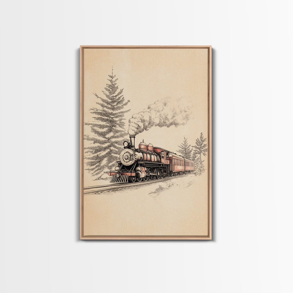 The Polar Express Train Canvas Print - Framed Canvas - Minimalist Christmas Art - Boho Christmas Art - Rustic Christmas Art
