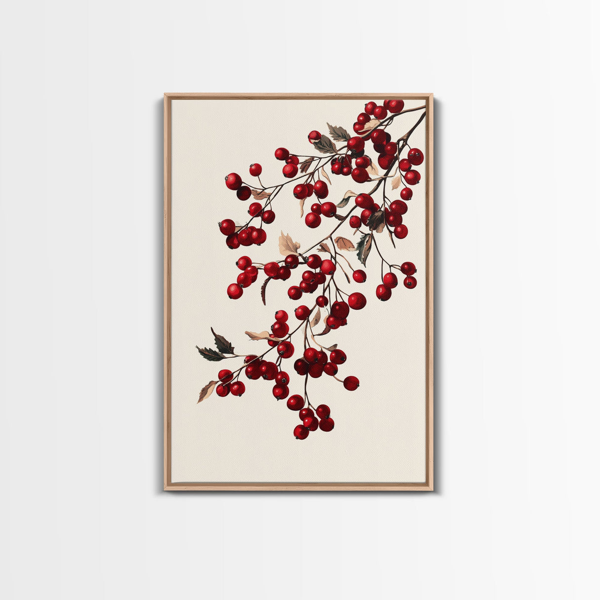 Vintage Holly Berries Canvas Print - Framed Canvas - Minimalist Christmas Art - Boho Christmas Art - Rustic Christmas Art
