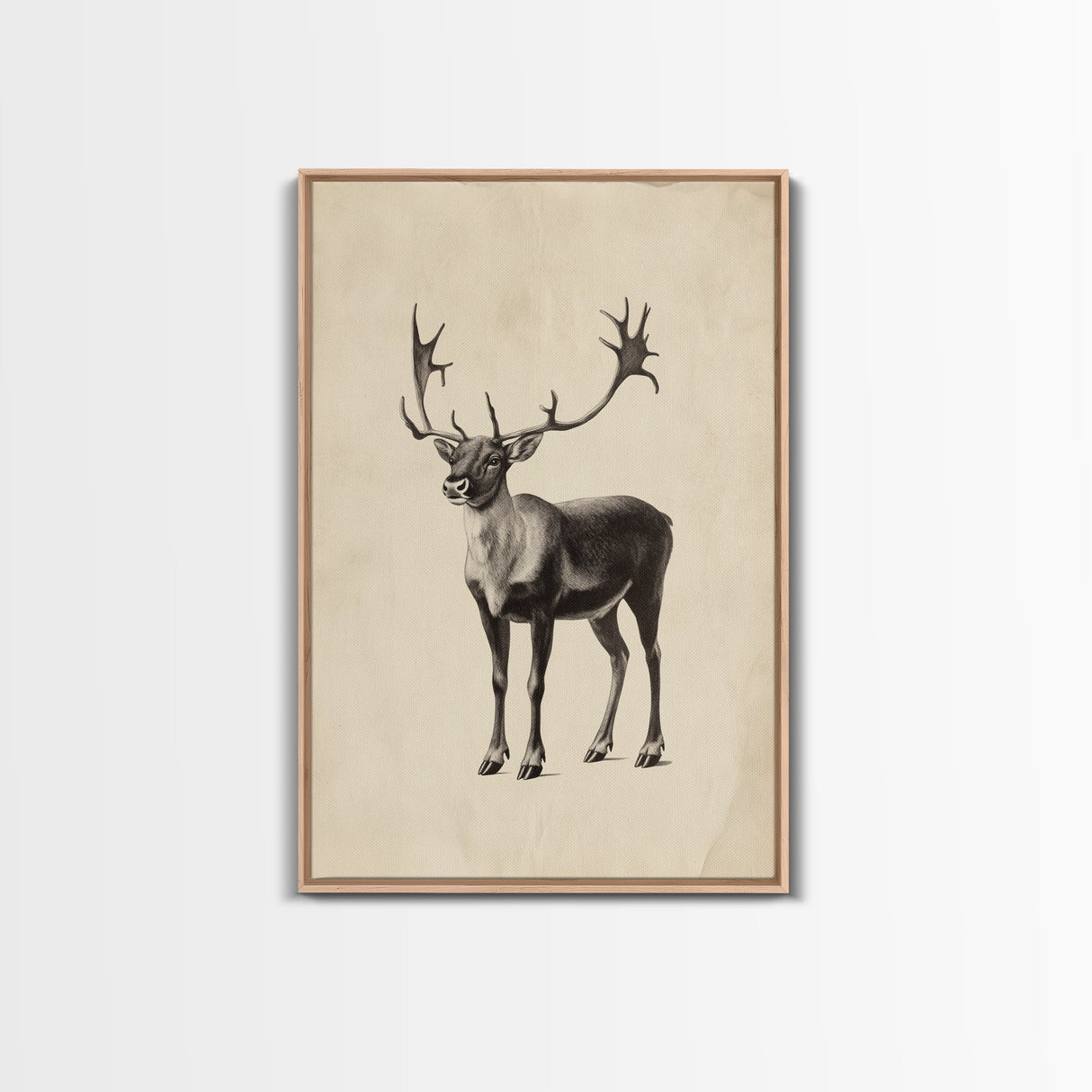 Reindeer Canvas Print - Framed Canvas - Minimalist Christmas Art - Boho Christmas Art - Rustic Christmas Art