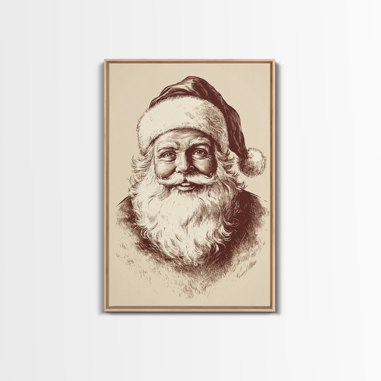 Vintage Santa Painting Canvas Print - Framed Canvas - Minimalist Christmas Art - Boho Christmas Art - Rustic Christmas Art