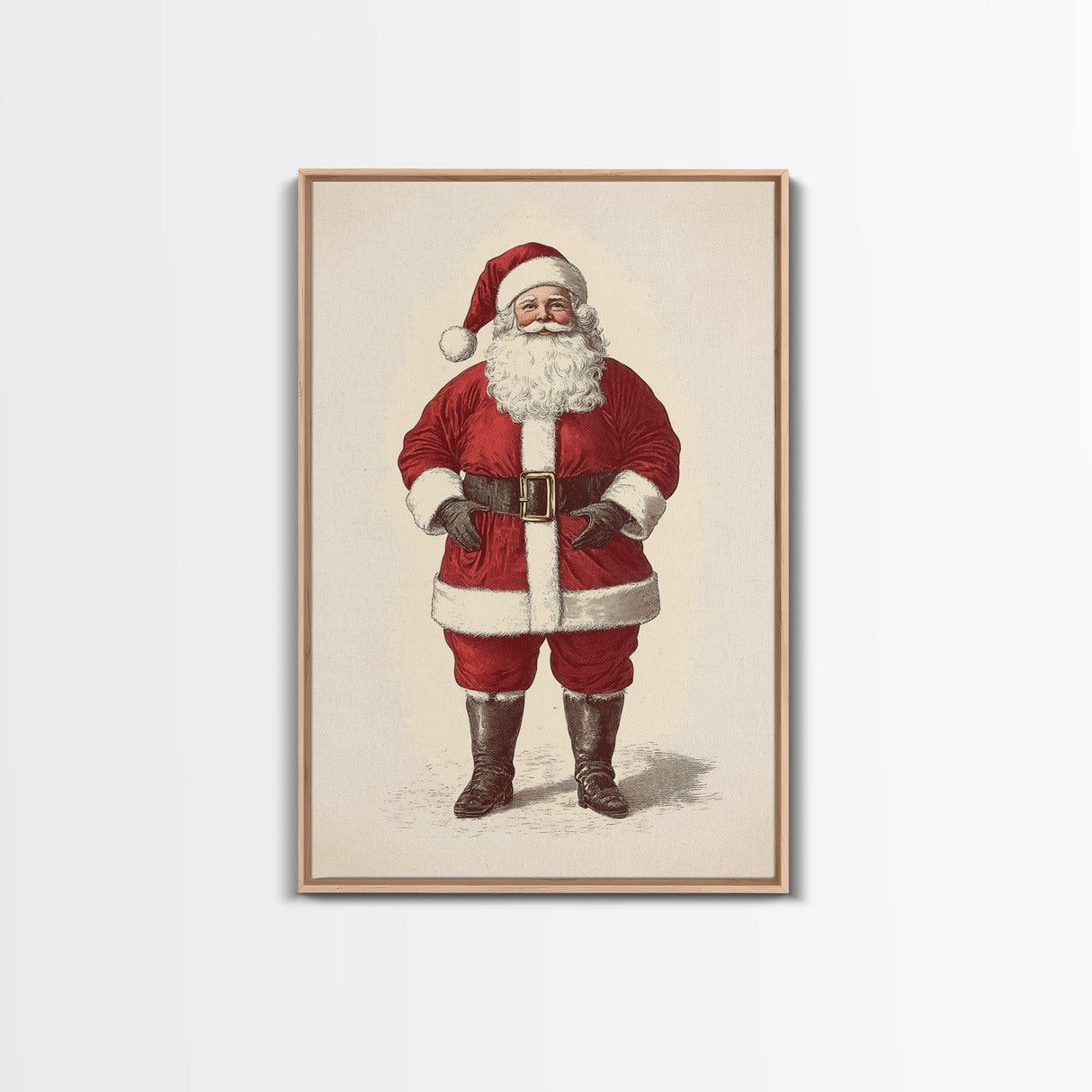 Cheerful Santa Clause Canvas Print - Framed Canvas - Minimalist Christmas Art - Boho Christmas Art - Rustic Christmas Art